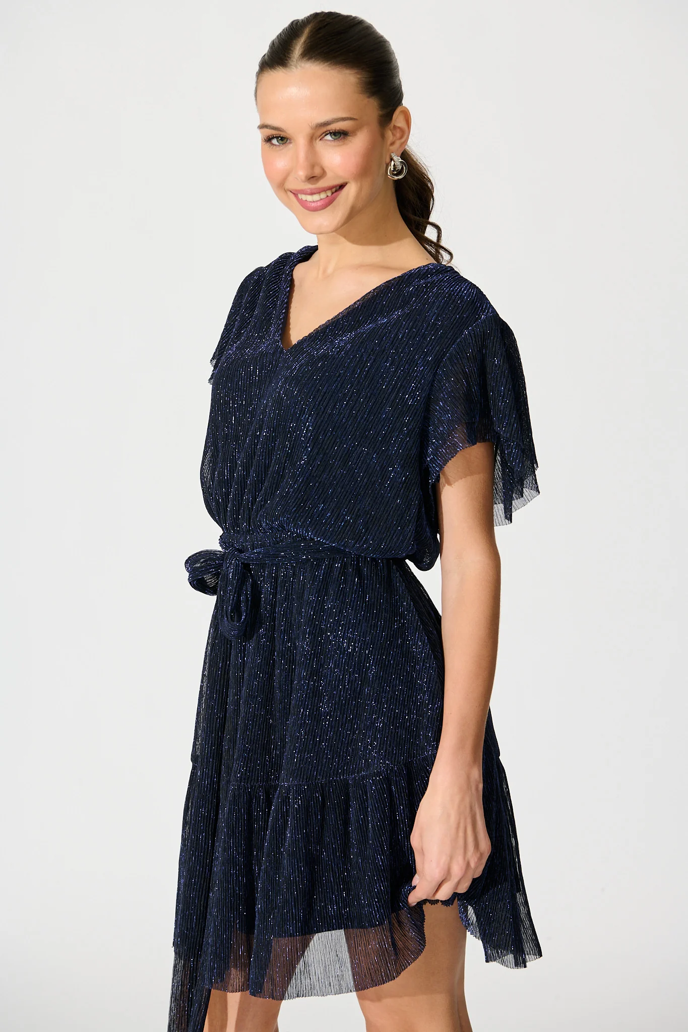 Glisten Dress in Navy Lurex Chiffon - Image 5