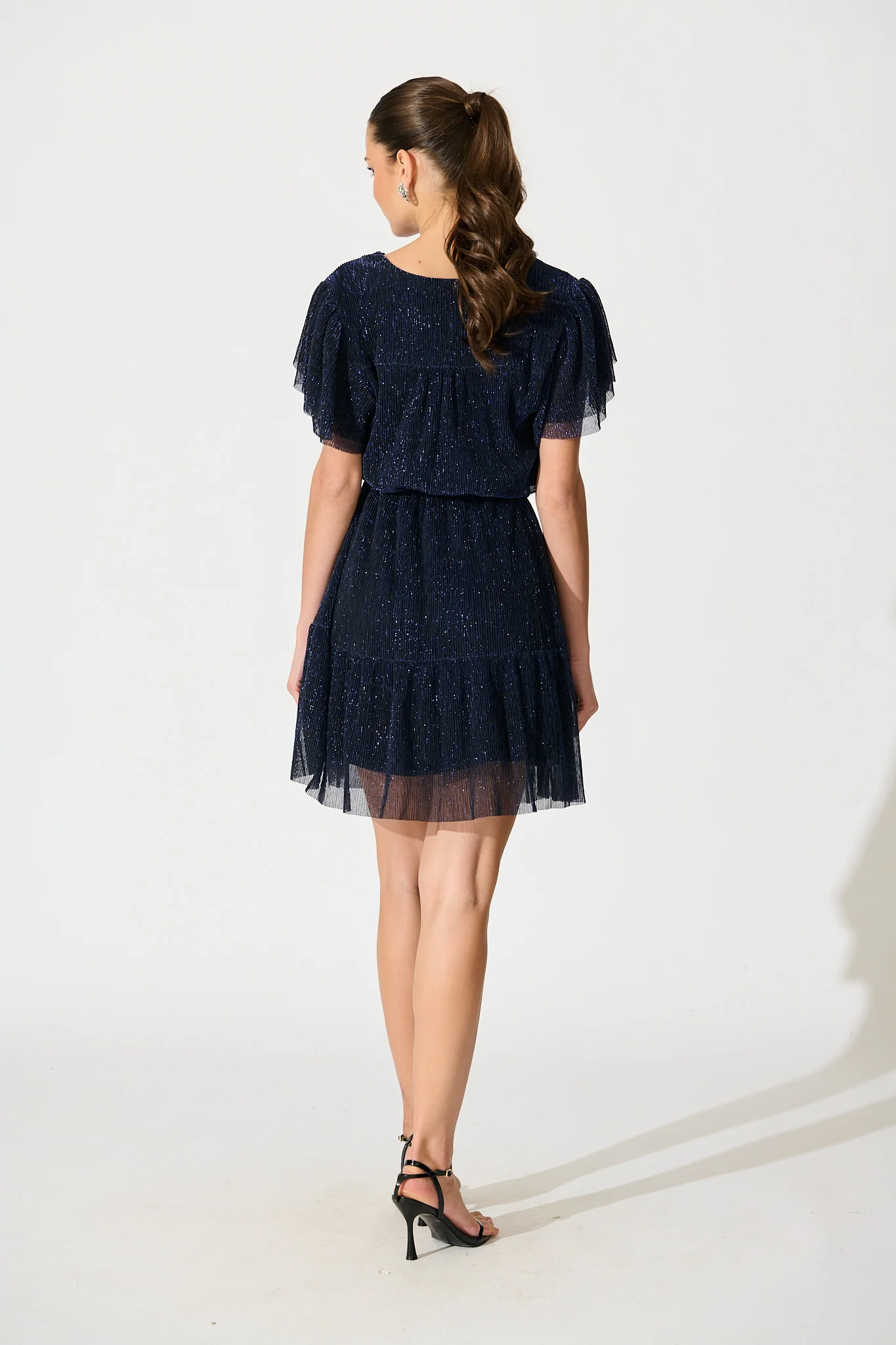 Glisten Dress in Navy Lurex Chiffon - Image 7
