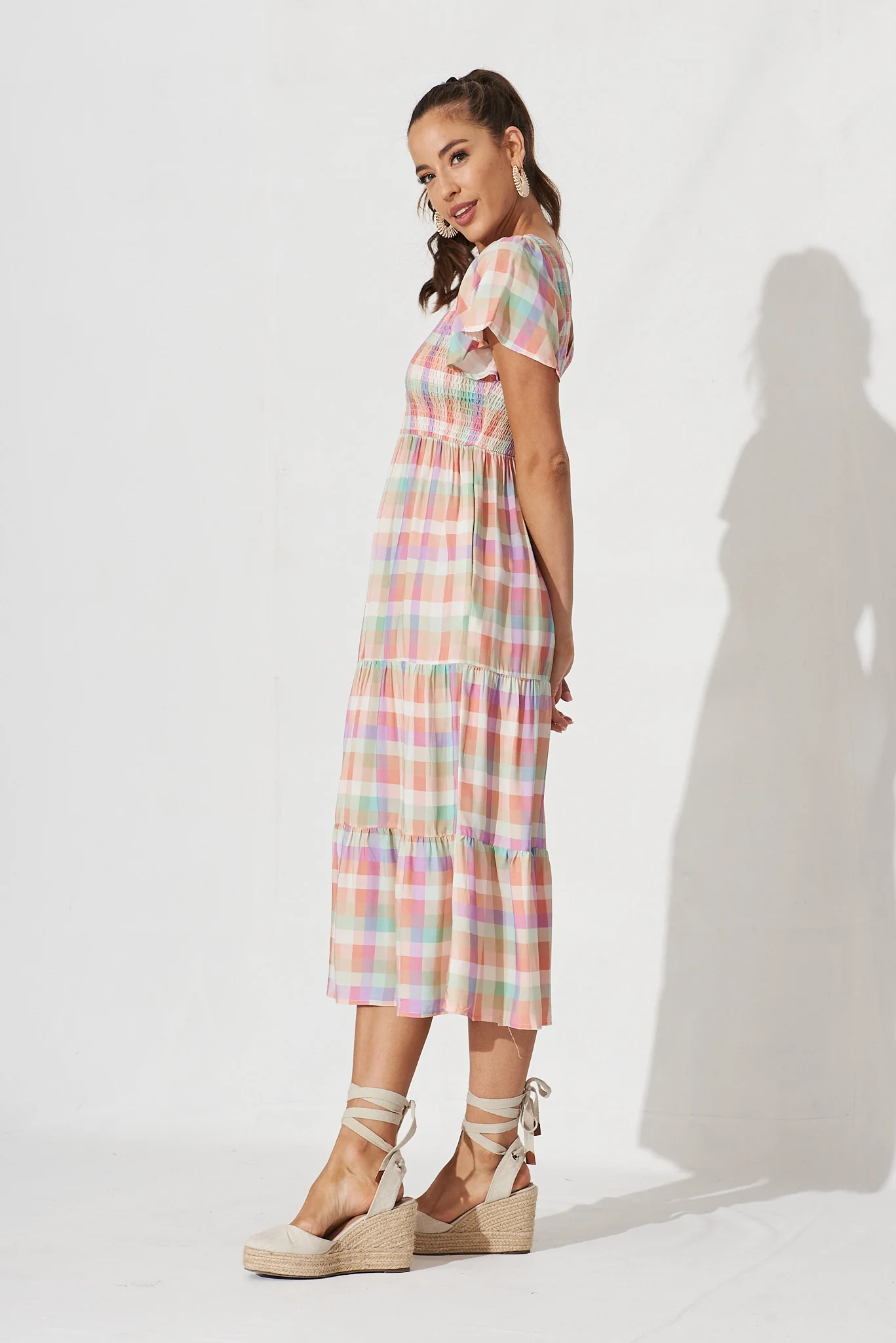 Glorya Midi Dress In Multi Check Gingham - Image 3