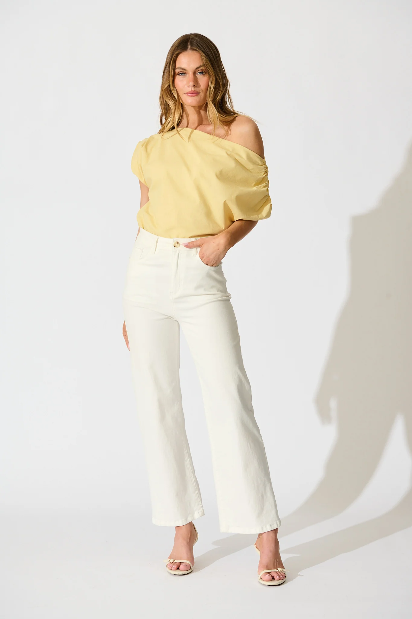 Golden Hour Off Shoulder Top in Butter Yellow Cotton - Image 4