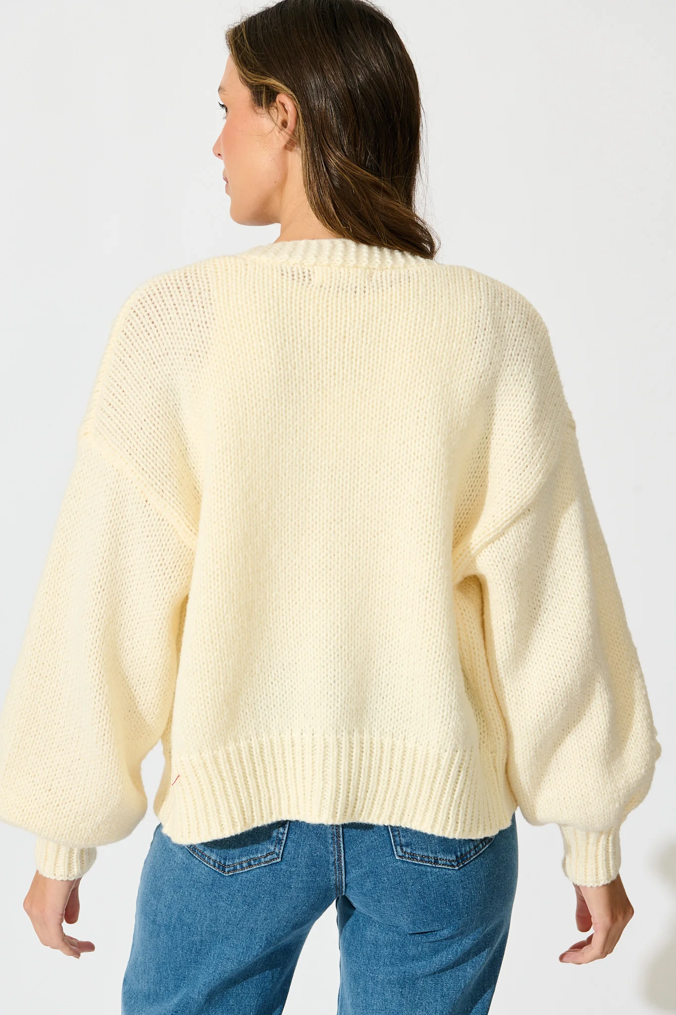 Hana Knit Cardigan in Cream Wool Blend - Image 3