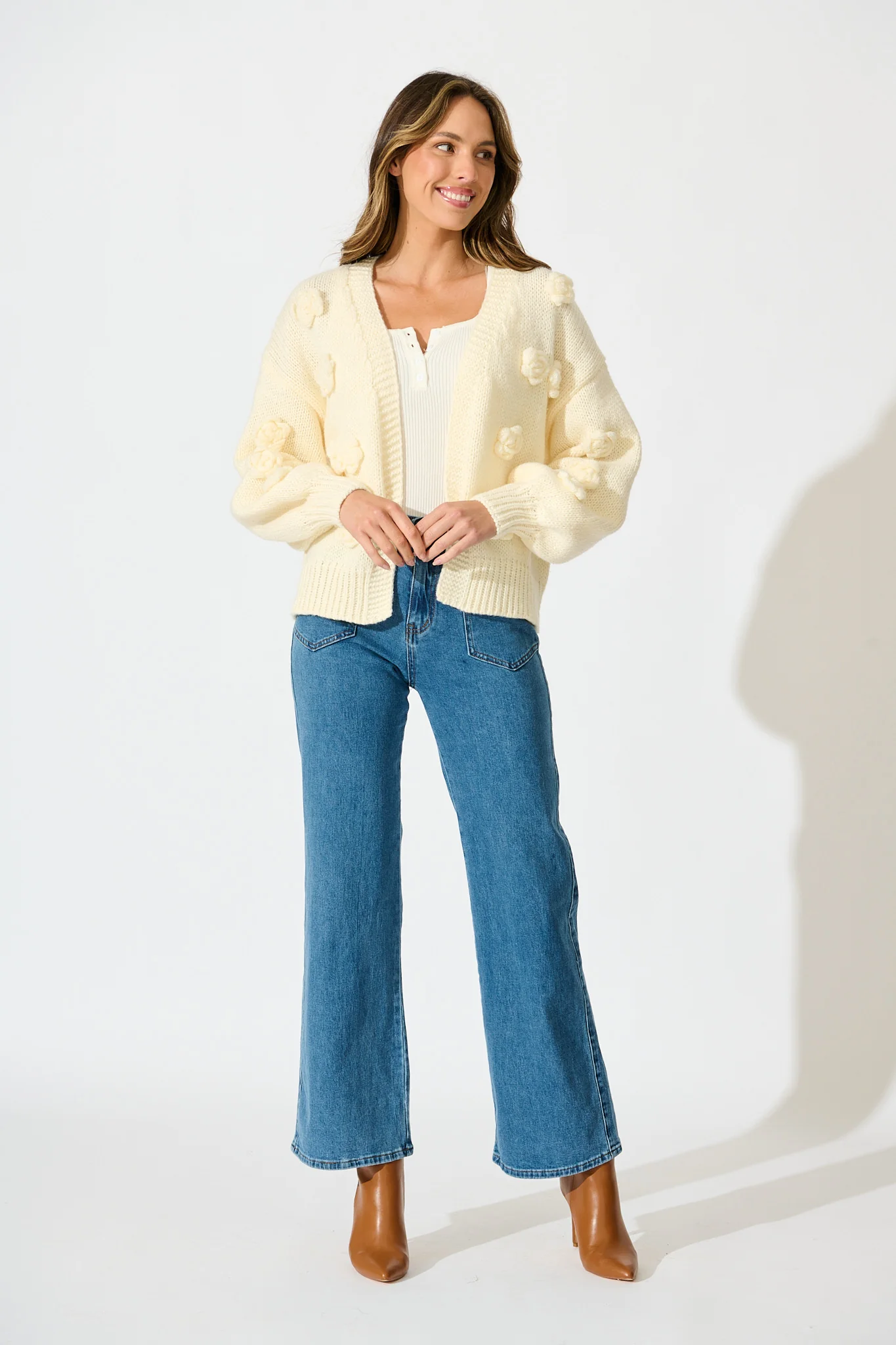 Hana Knit Cardigan in Cream Wool Blend - Image 4