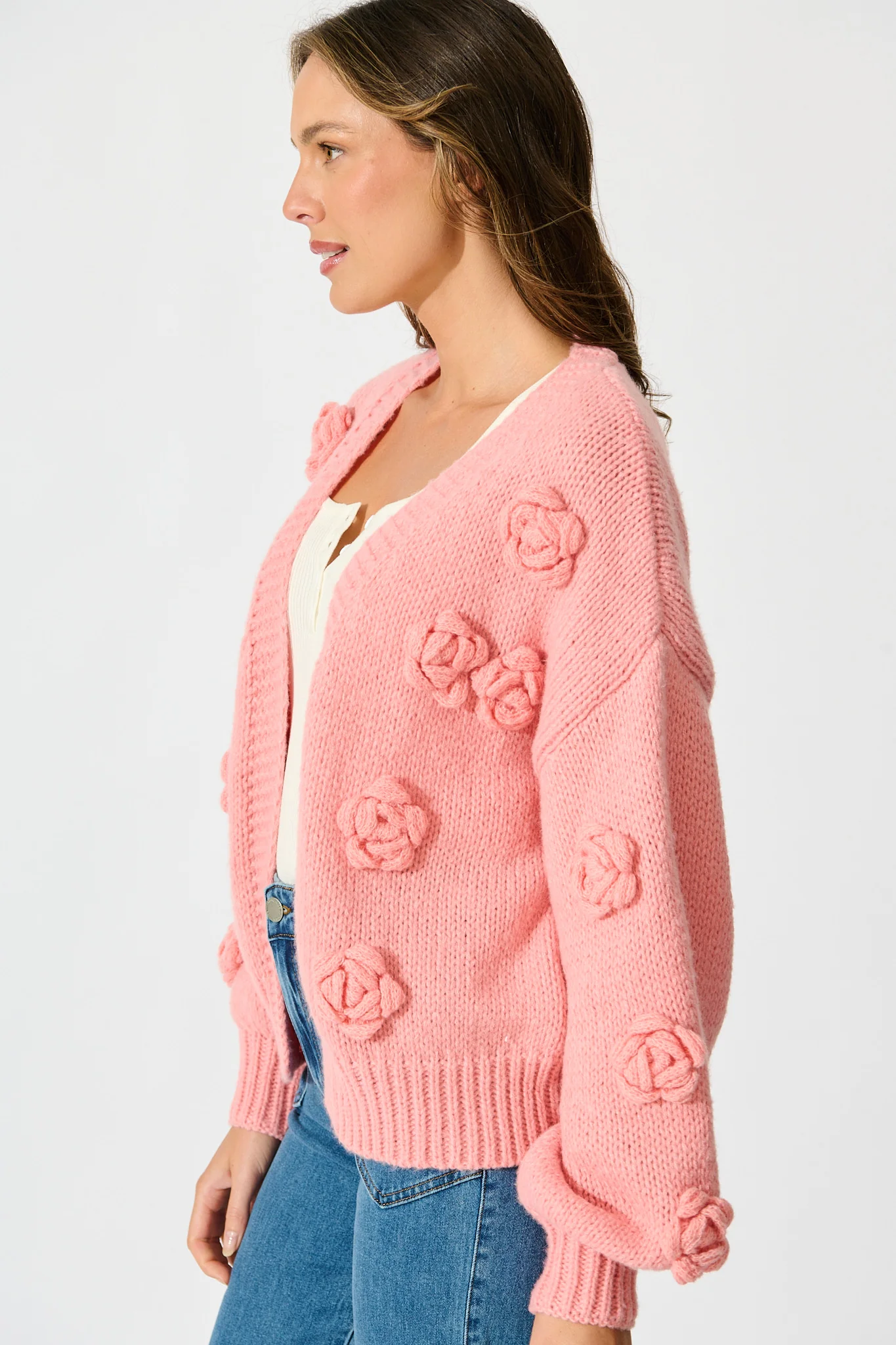 Hana Knit Cardigan in Dusty Pink Wool Blend - Image 2