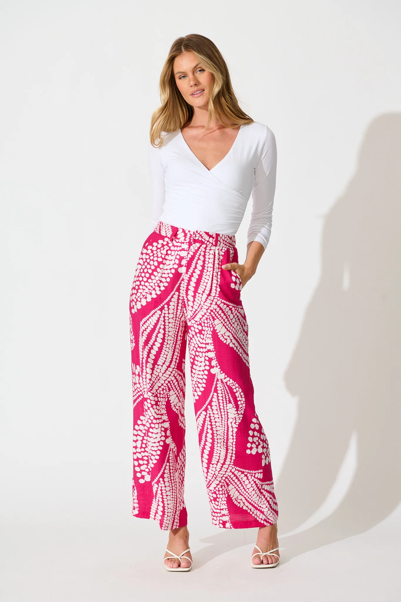 Harper Pant in Magenta with White Print - Image 4