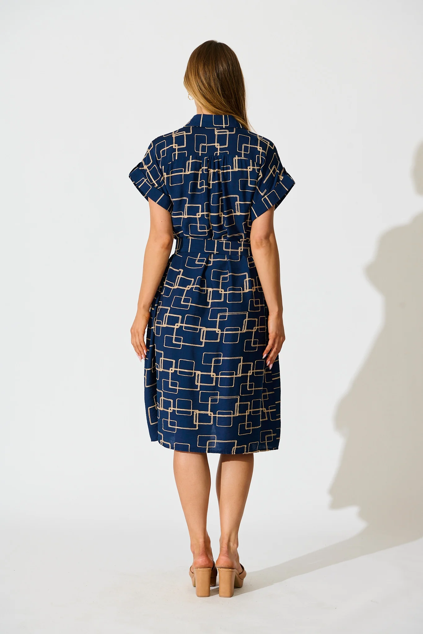 Hartlee Midi Shirt Dress in Navy Embroidery Linen Blend - Image 4