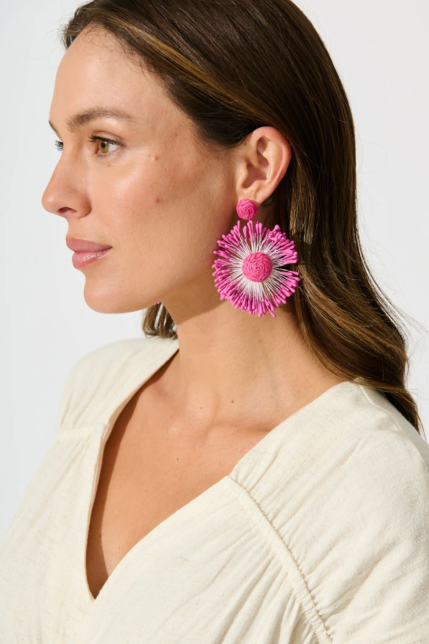 Havana Raffia Drop Earrings in Pink - Image 2