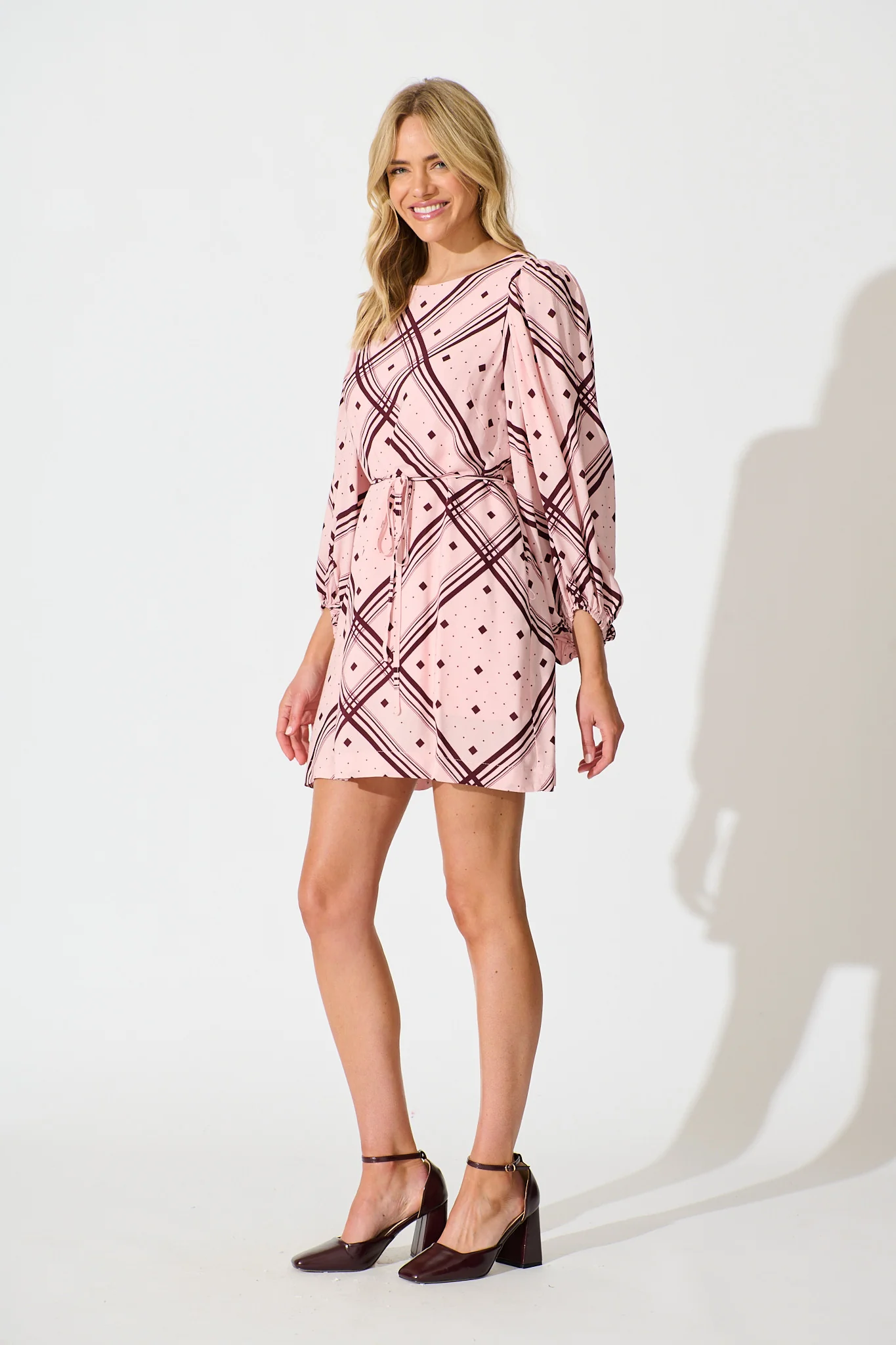 Have It All Dress in Pink with Wine Print - Image 3
