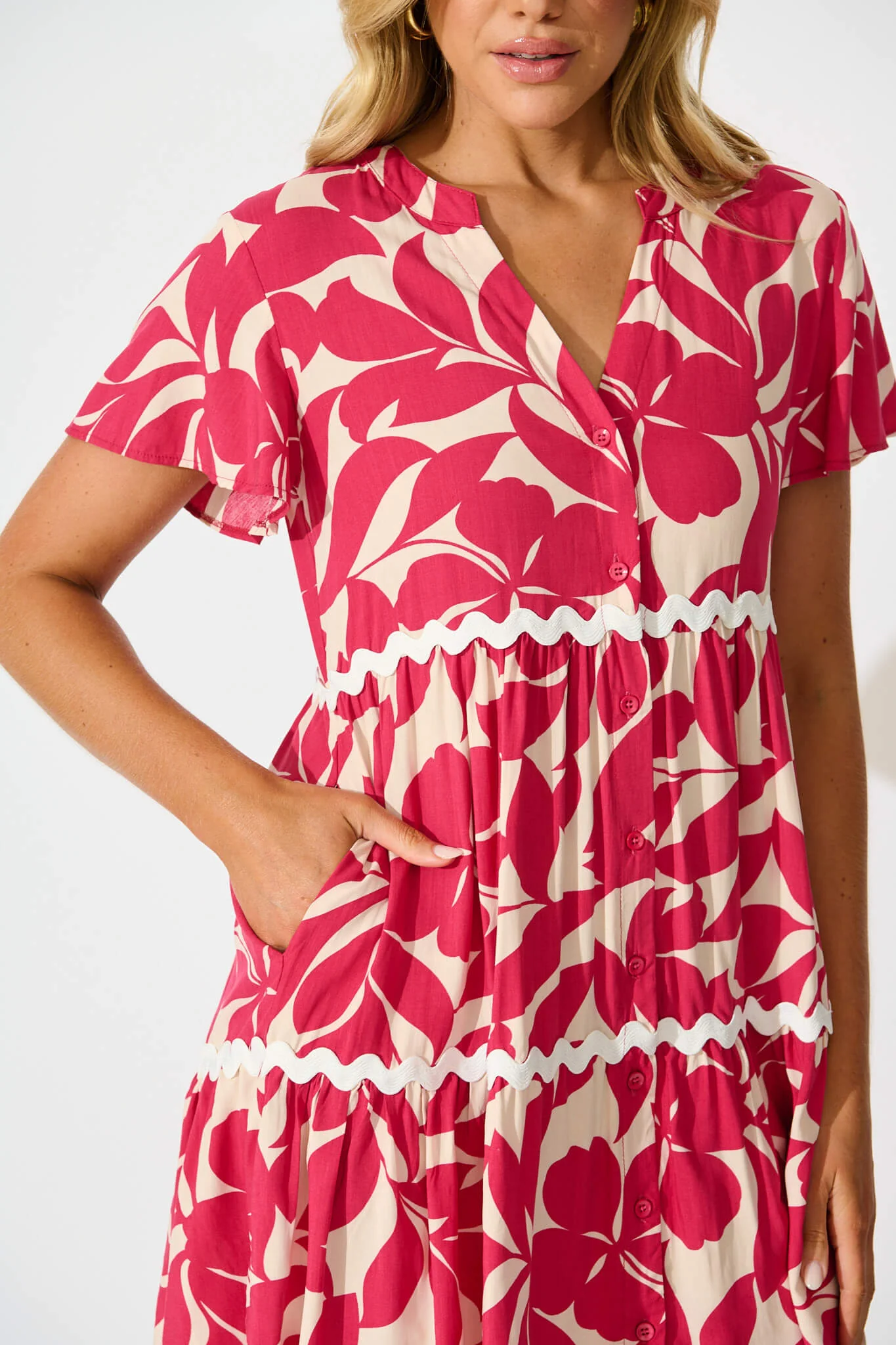 Hayati Smock Dress In Pink Leaf - Image 5