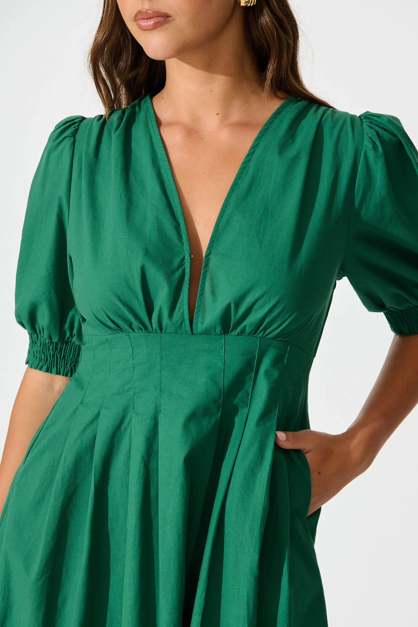 Hazel Dress in Emerald Green Cotton - Image 5