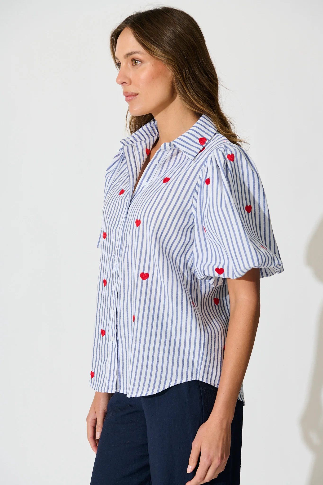 Heart & Thread Shirt in Blue Stripe and Heart Embroidered - Image 3