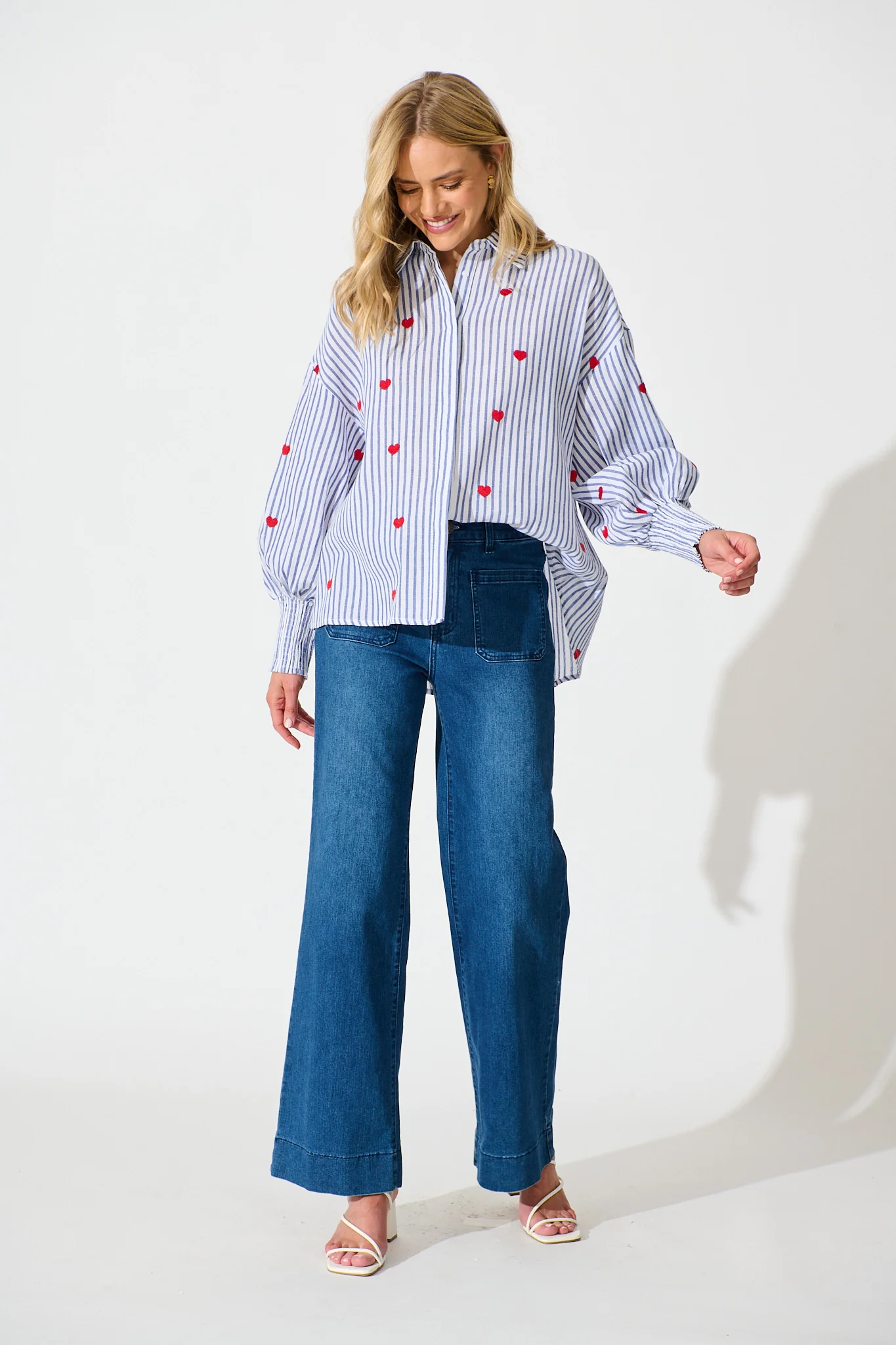 Hearts Desire Shirt in Blue Stripe and Heart Embroidered - Image 4