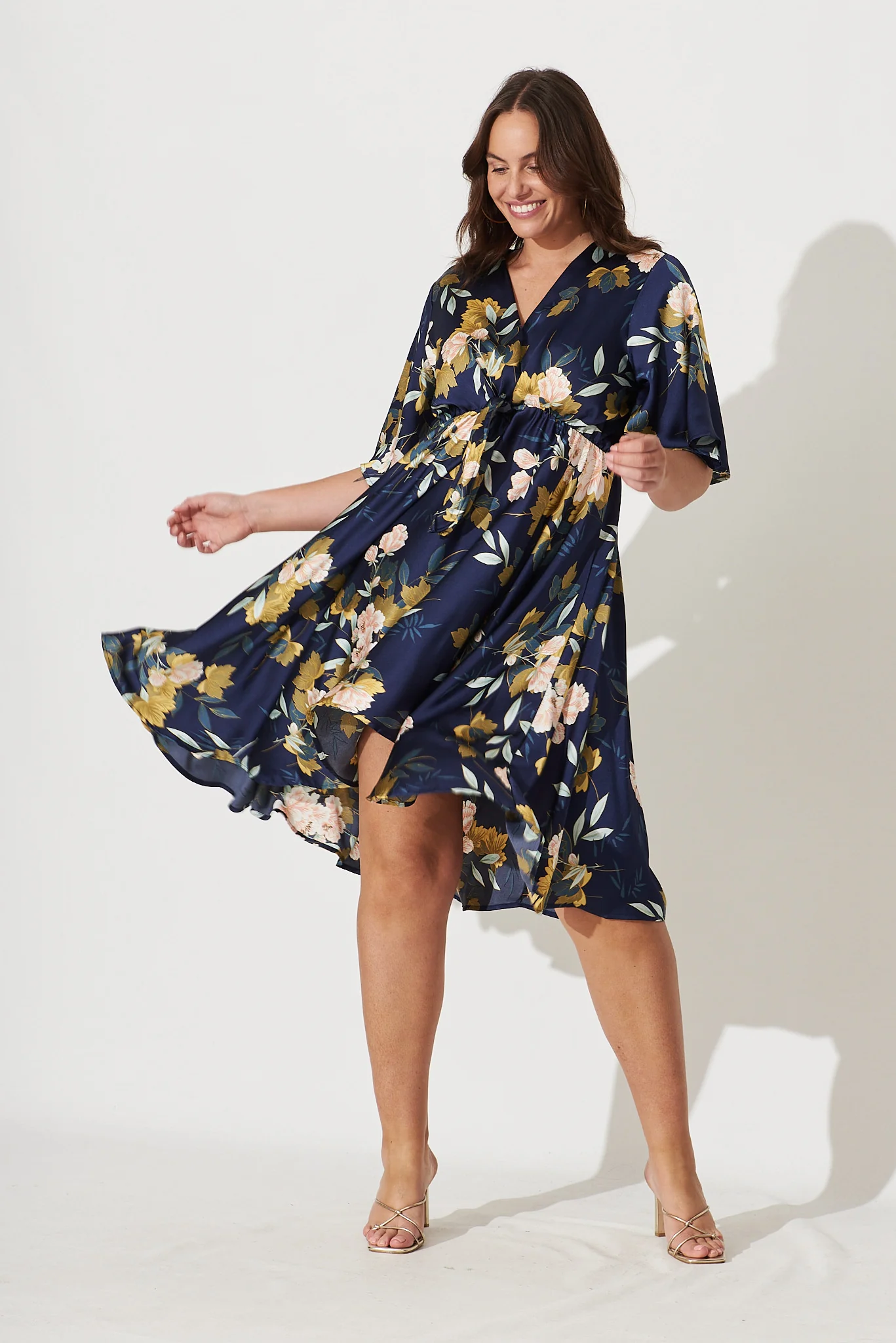 Helsinki Dress In Navy Floral Satin - Image 3