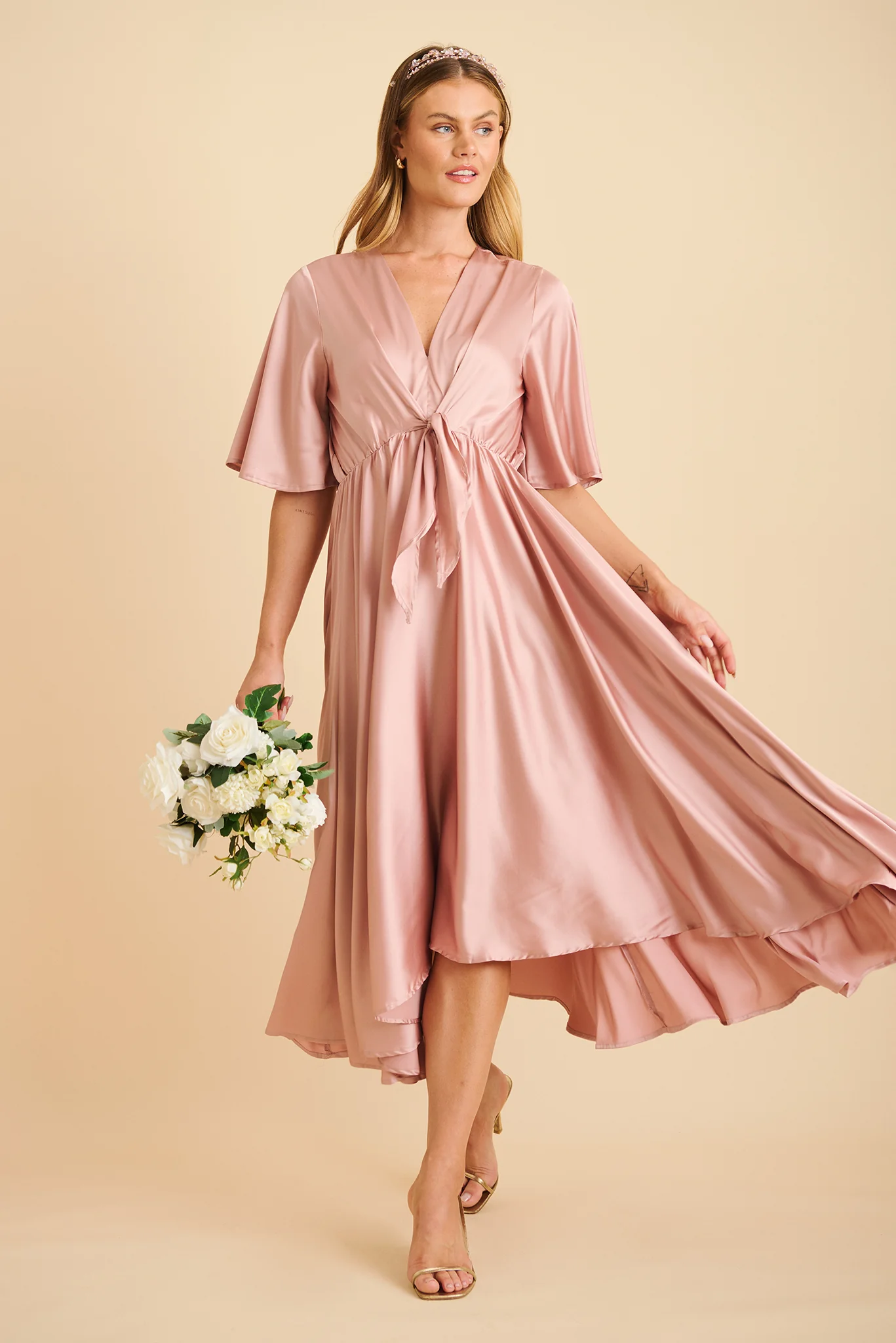 Helsinki Maxi Dress In Dusty Rose Satin - Image 2
