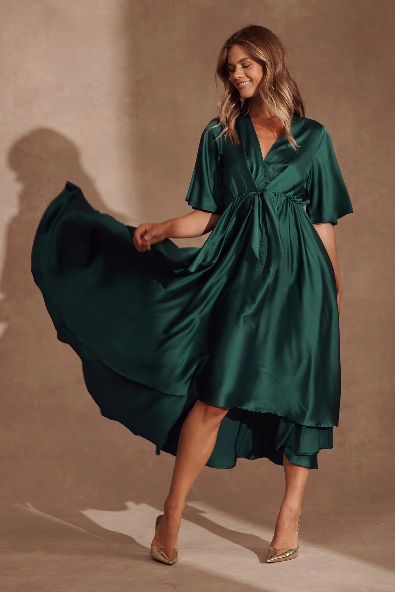 Helsinki Maxi Dress In Emerald Green Satin