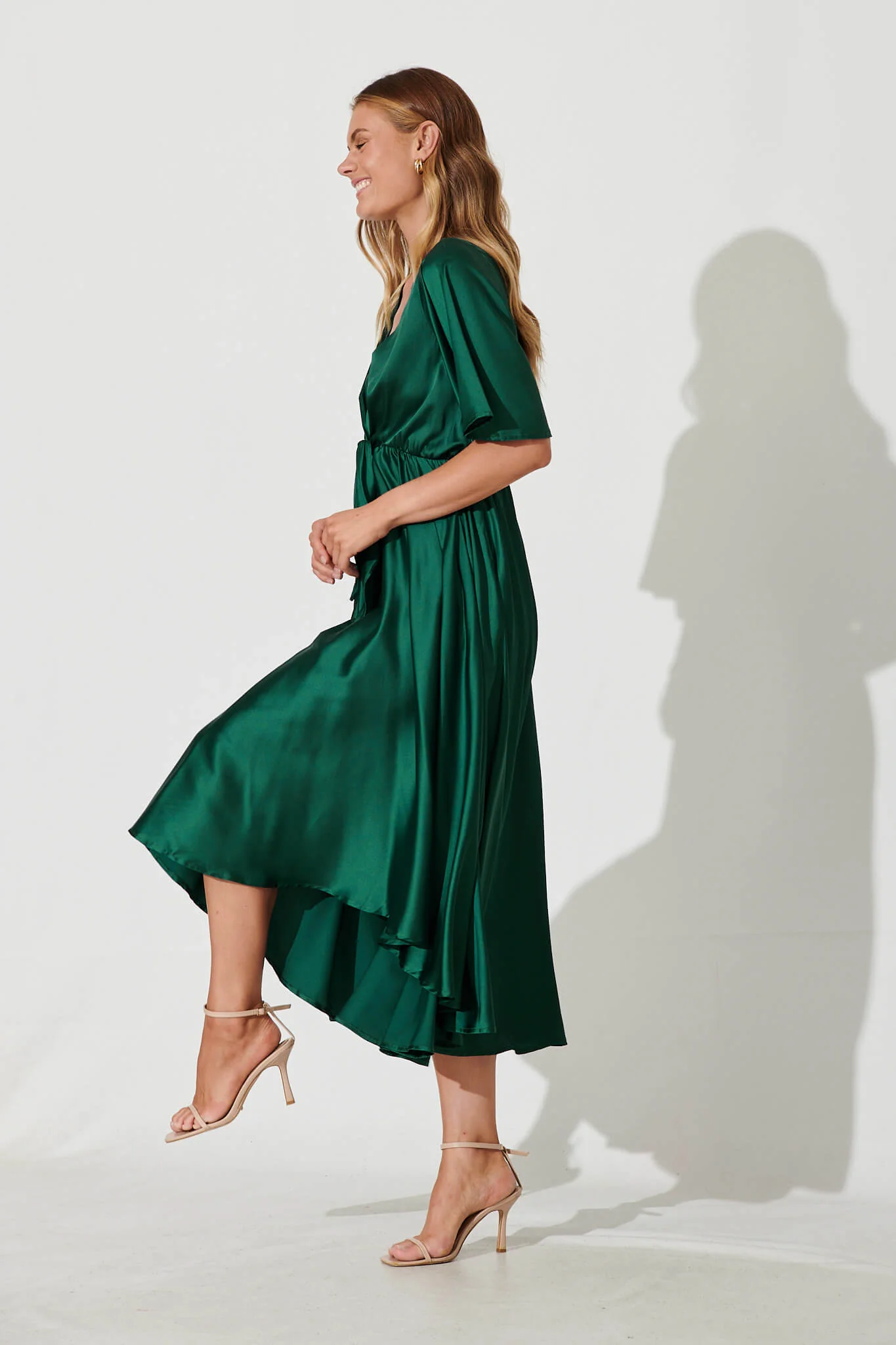 Helsinki Maxi Dress In Emerald Green Satin - Image 4