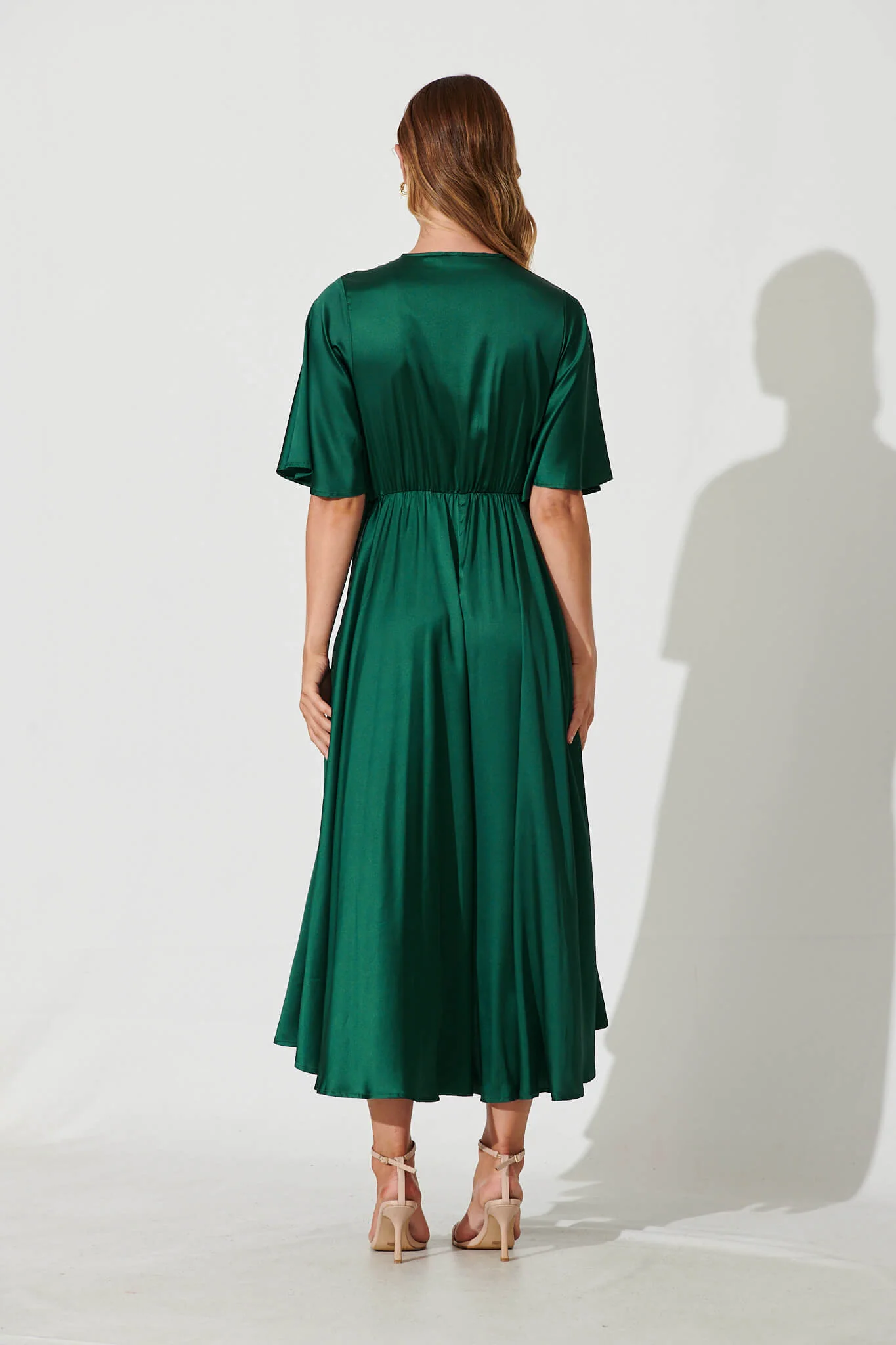 Helsinki Maxi Dress In Emerald Green Satin - Image 5