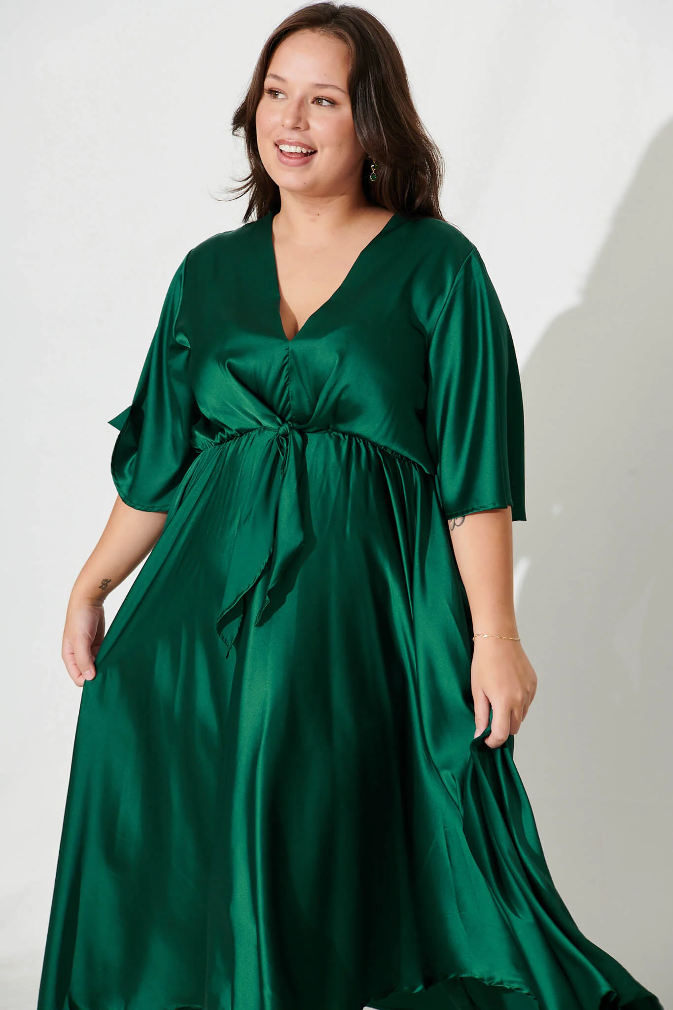 Helsinki Maxi Dress In Emerald Green Satin - Image 6