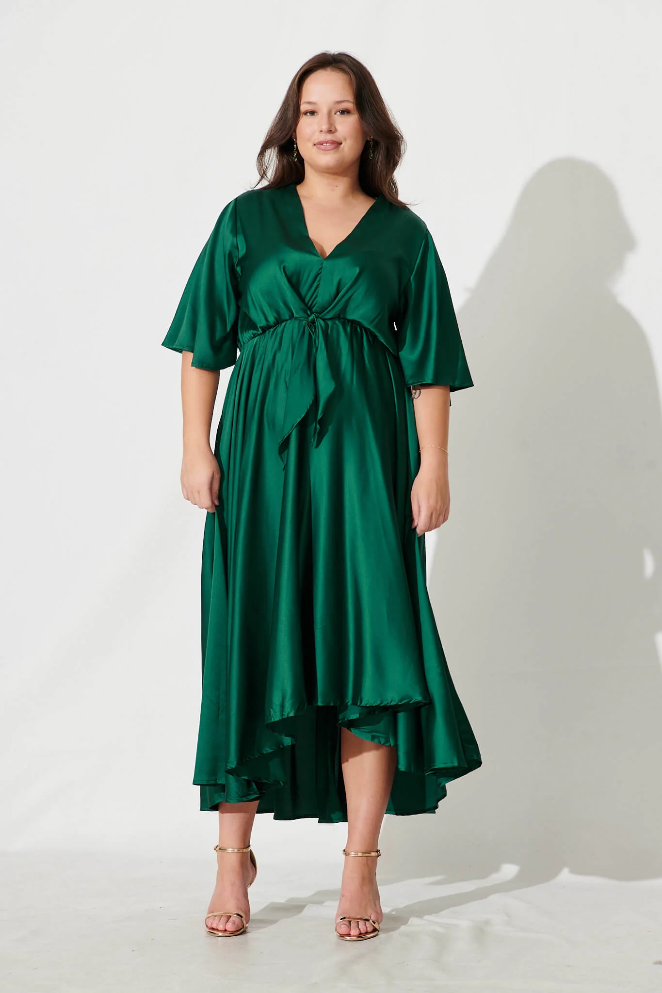 Helsinki Maxi Dress In Emerald Green Satin - Image 7