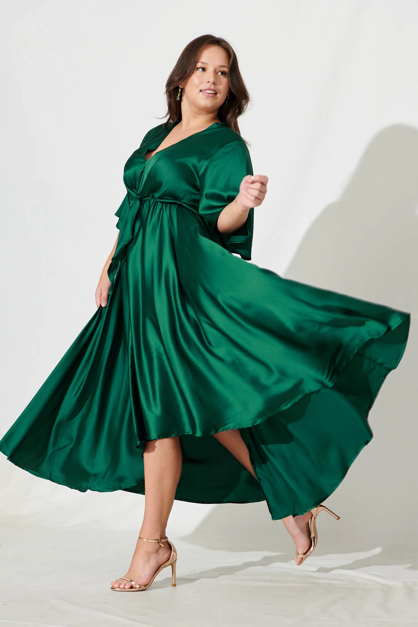 Helsinki Maxi Dress In Emerald Green Satin - Image 8