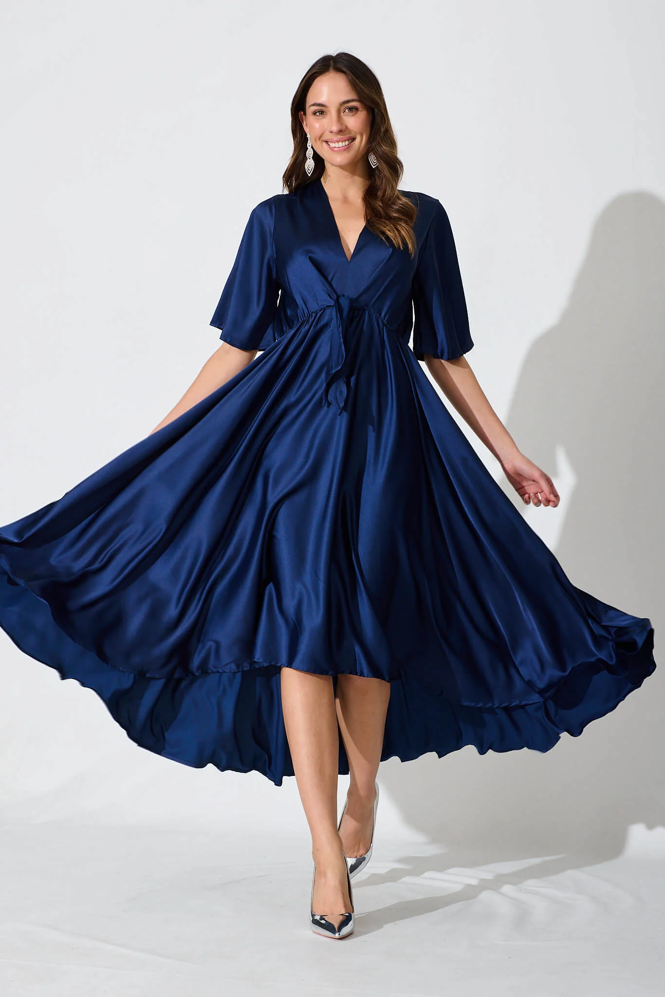 Helsinki Maxi Dress In Navy Satin