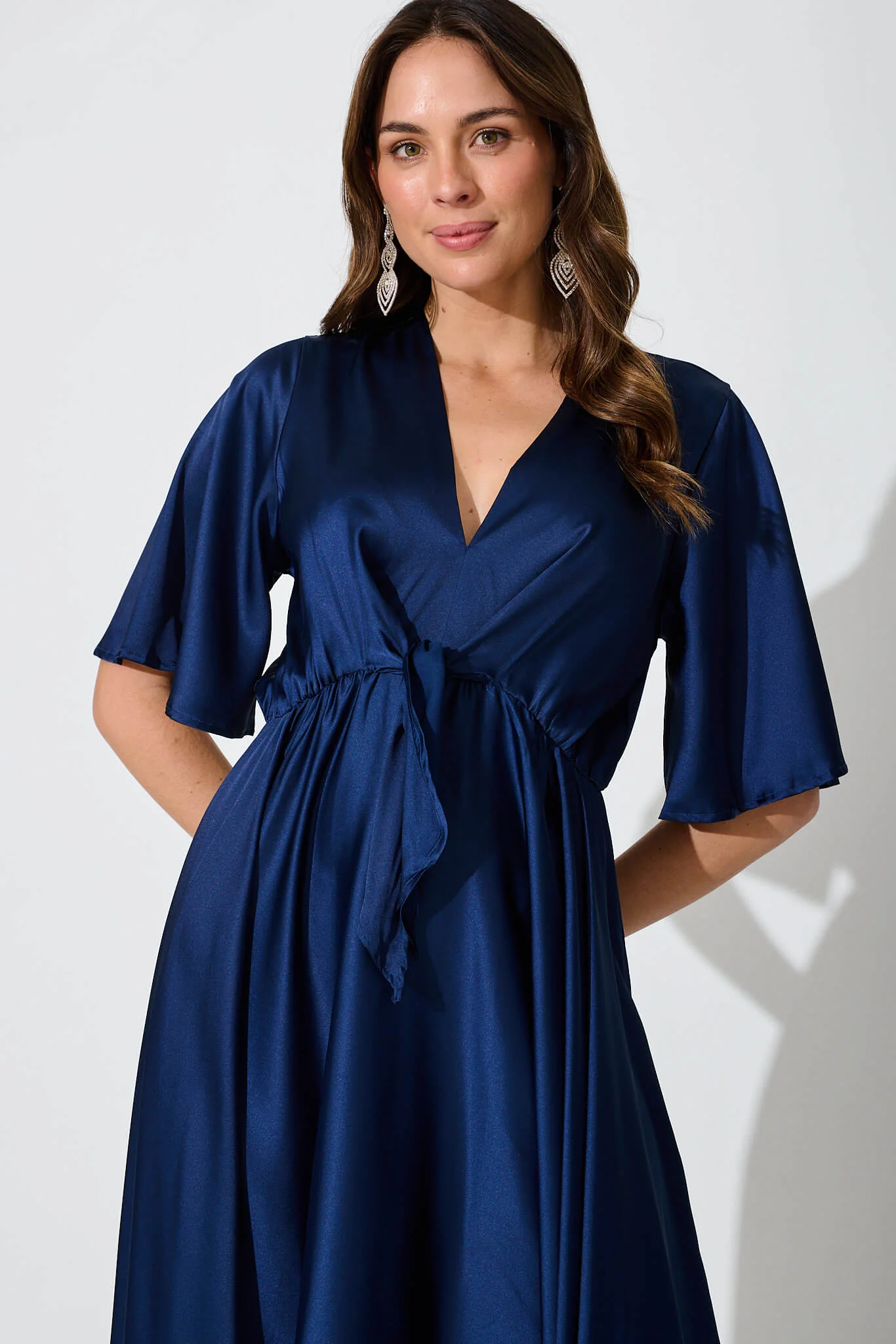 Helsinki Maxi Dress In Navy Satin - Image 8