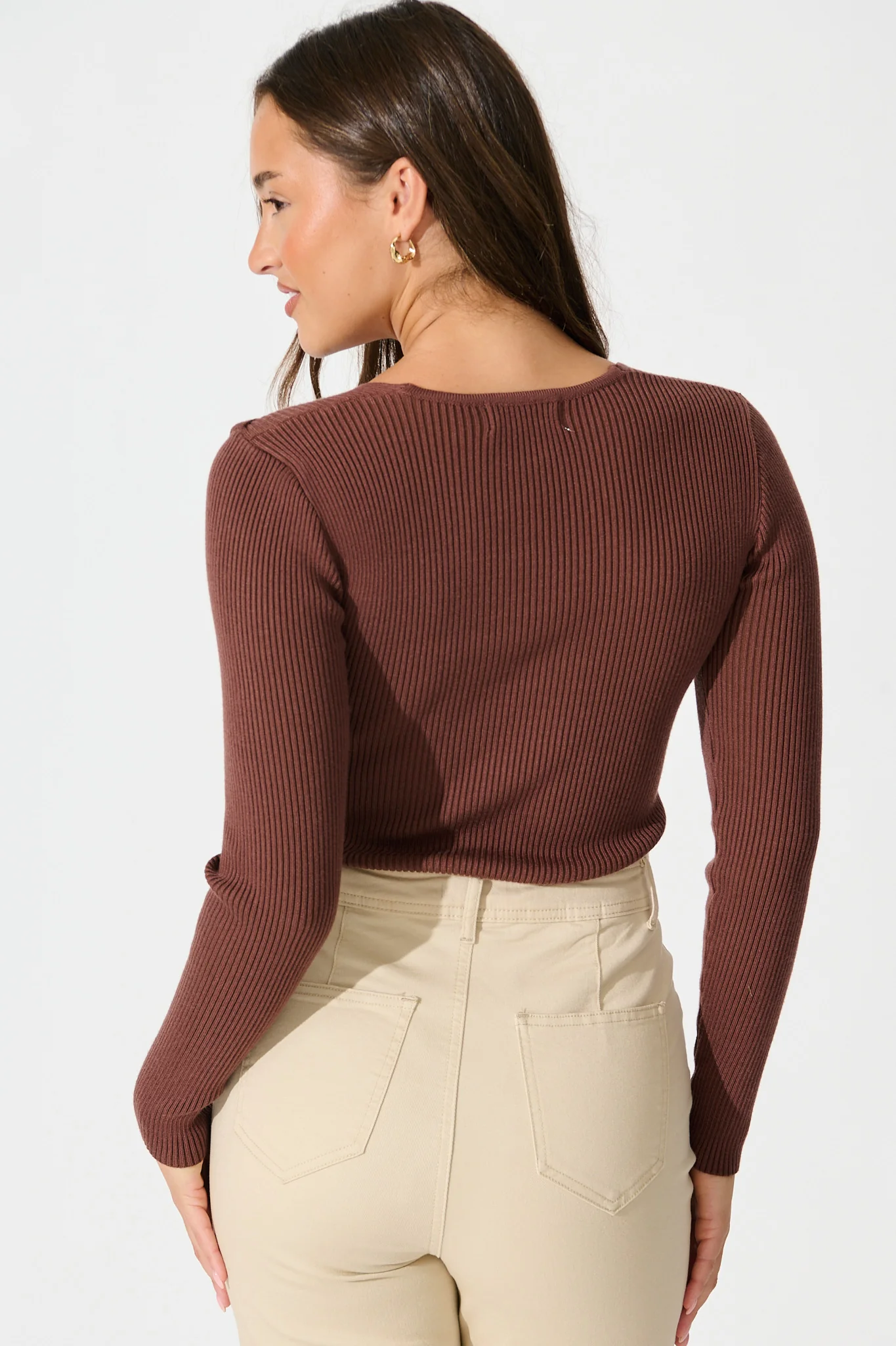 High Drama Knit Bodysuit in Chocolate - Image 3
