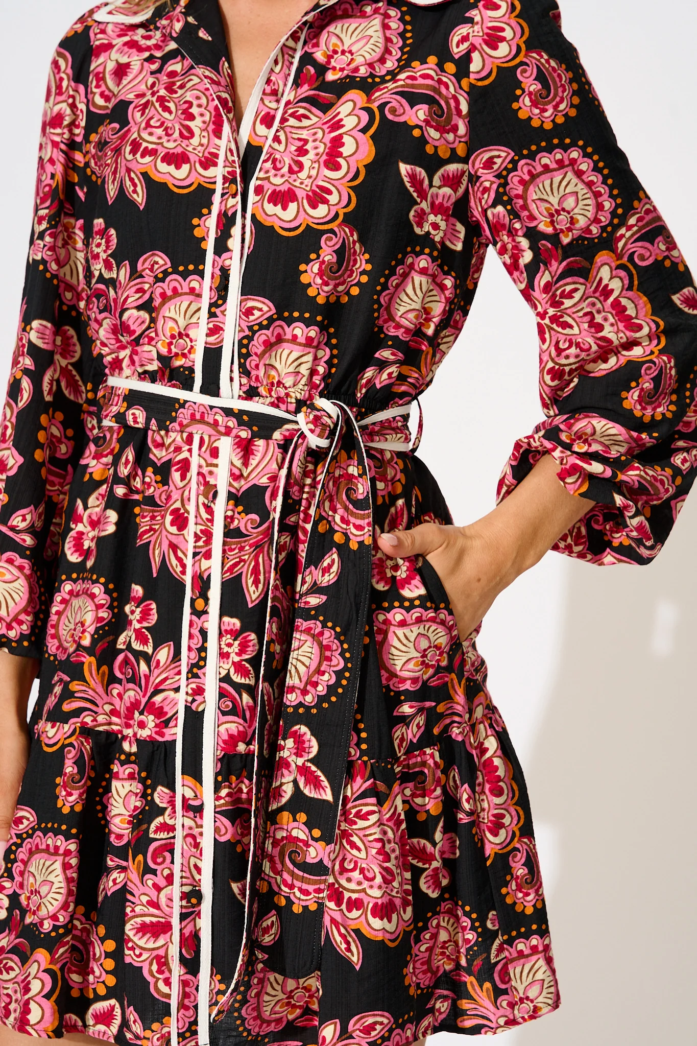 Hillary Shirt Dress in Black and Red with Contrast Trim - Image 5