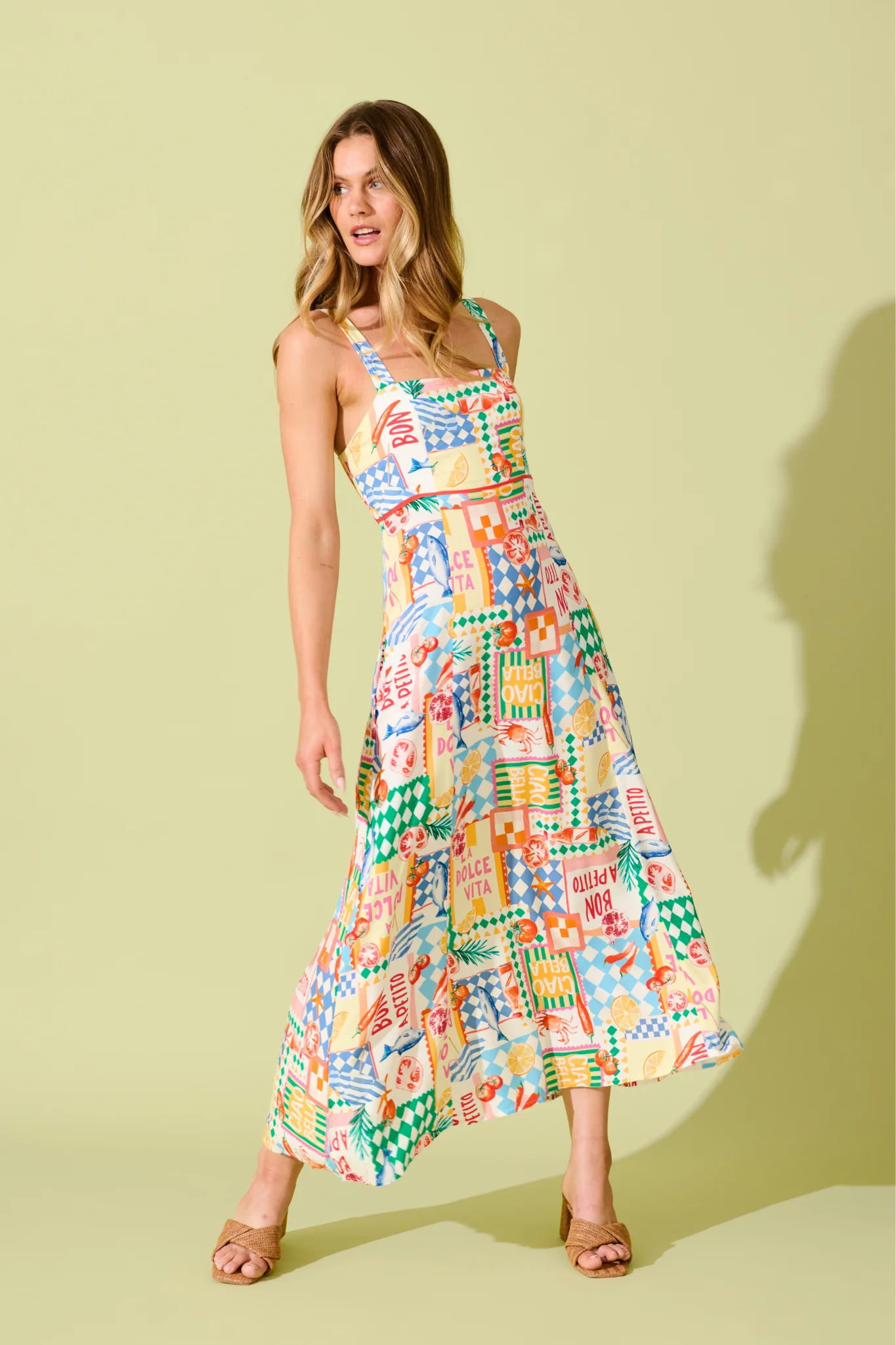 Holiday Crush Maxi Sundress in White Multi Conversational Print