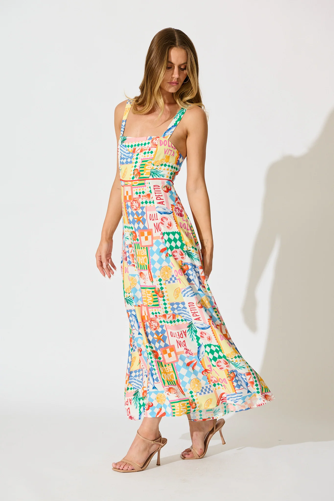 Holiday Crush Maxi Sundress in White Multi Conversational Print - Image 5