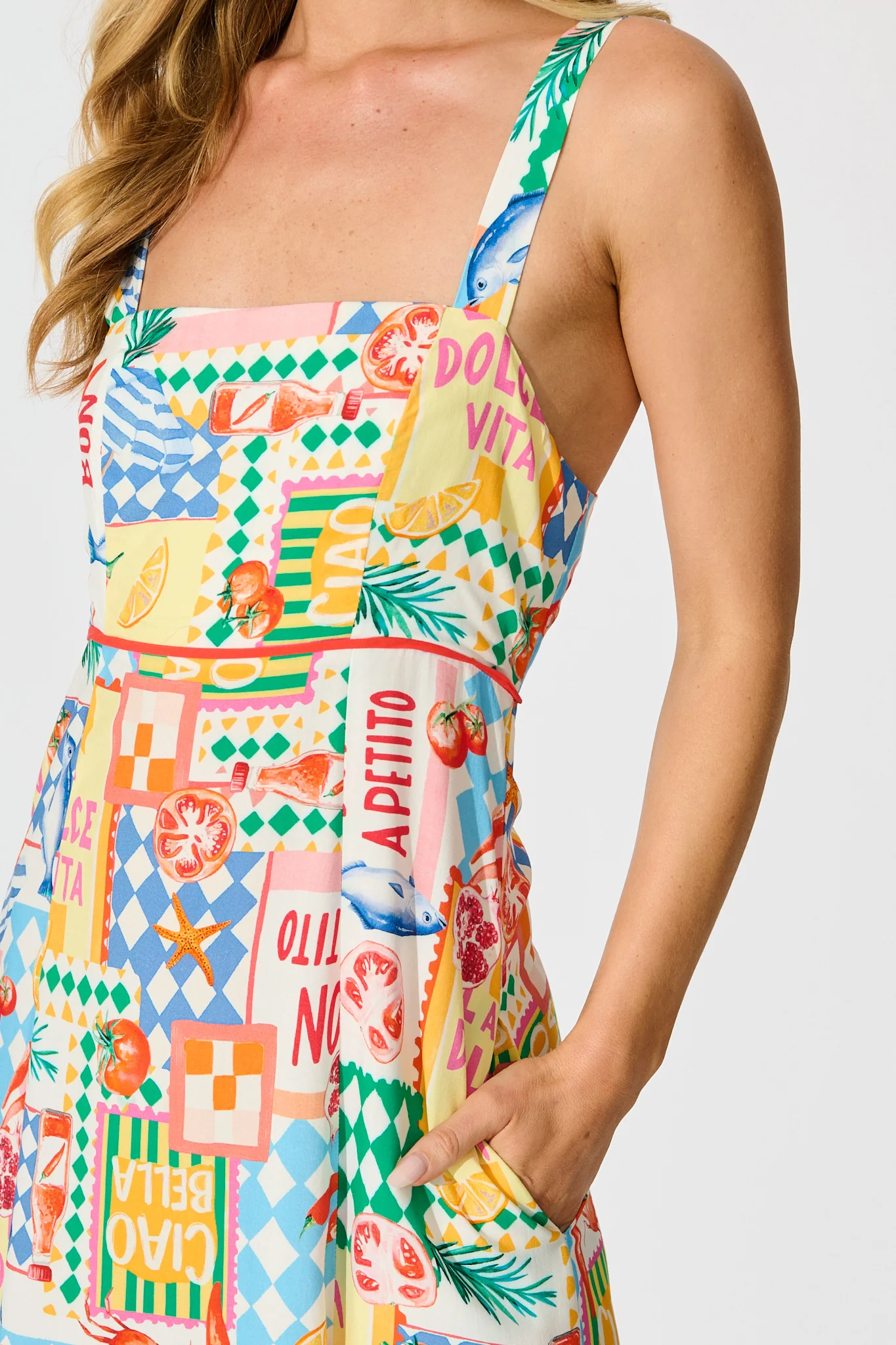 Holiday Crush Maxi Sundress in White Multi Conversational Print - Image 7