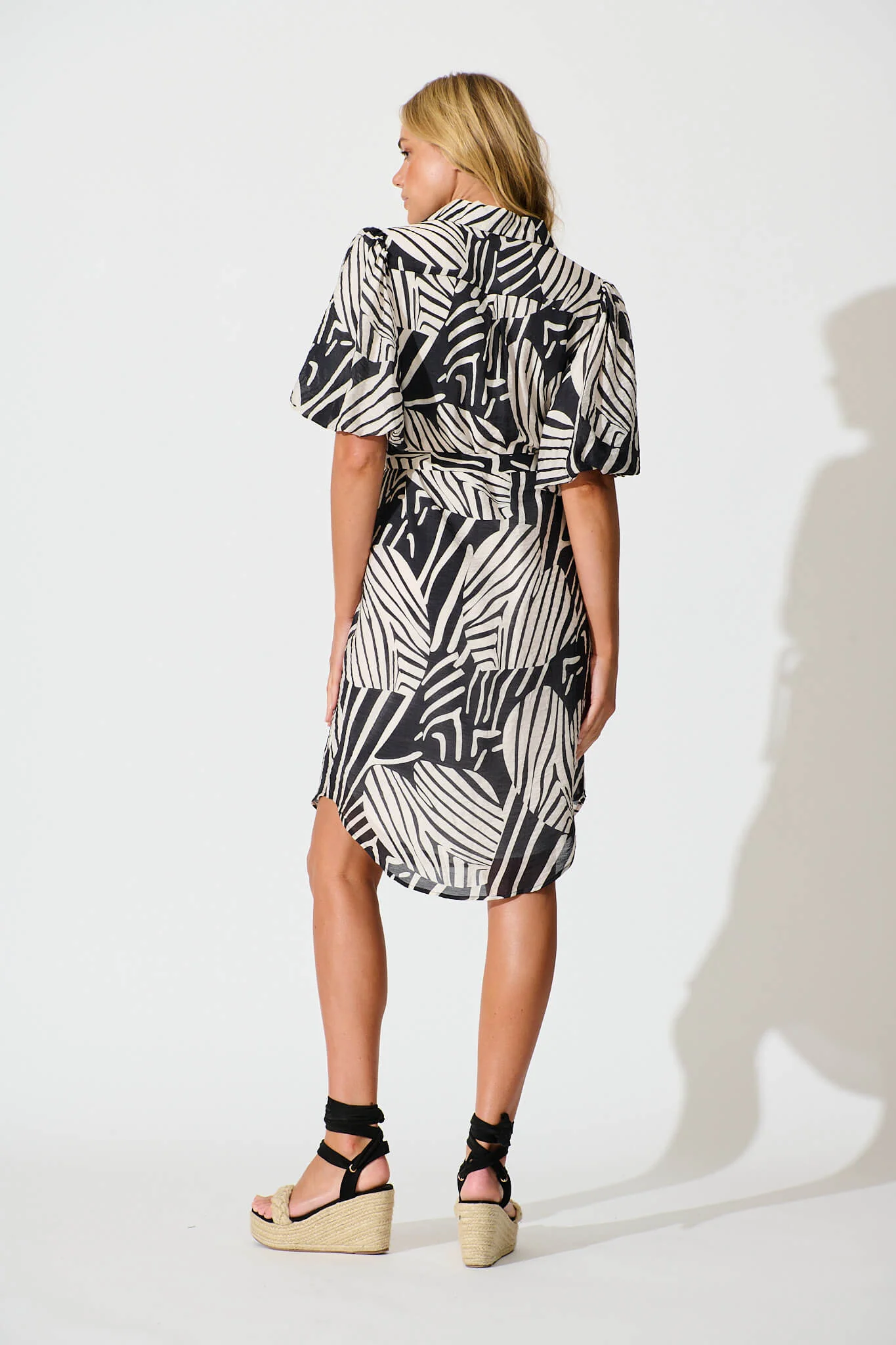 Holly Shirt Dress in Black with White Print - Image 4