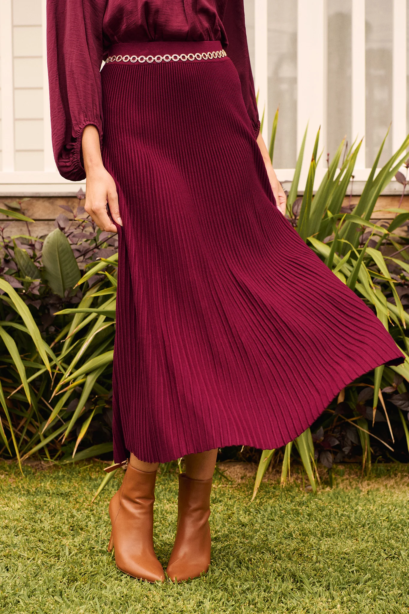 Honeycup Knit Skirt In Wine Cotton Blend - Image 3