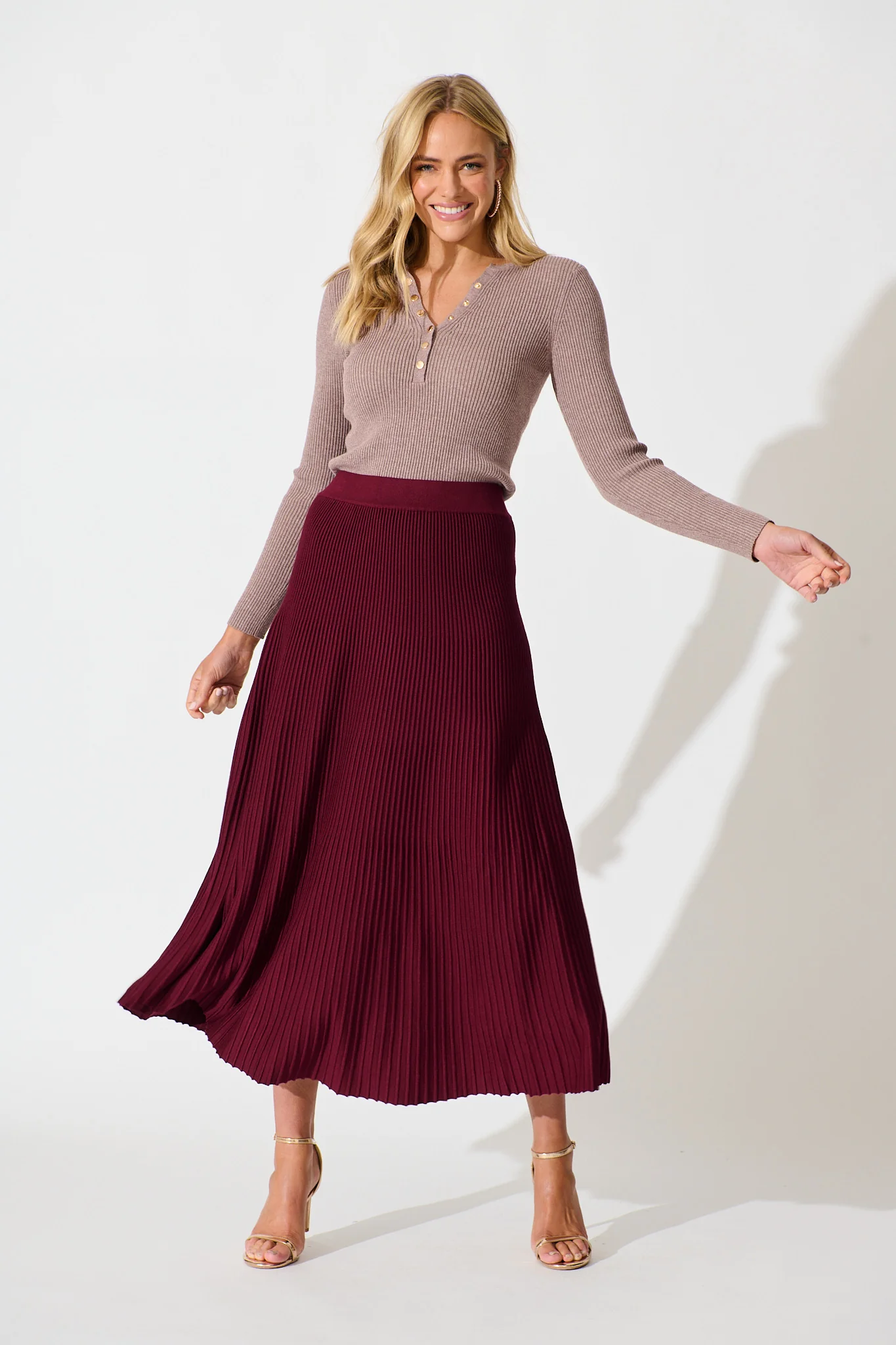 Honeycup Knit Skirt In Wine Cotton Blend - Image 7