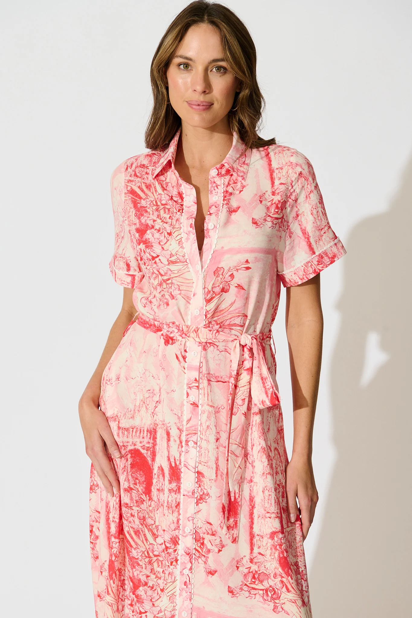 Hope Maxi Shirt Dress in Multi Pink Print - Image 2