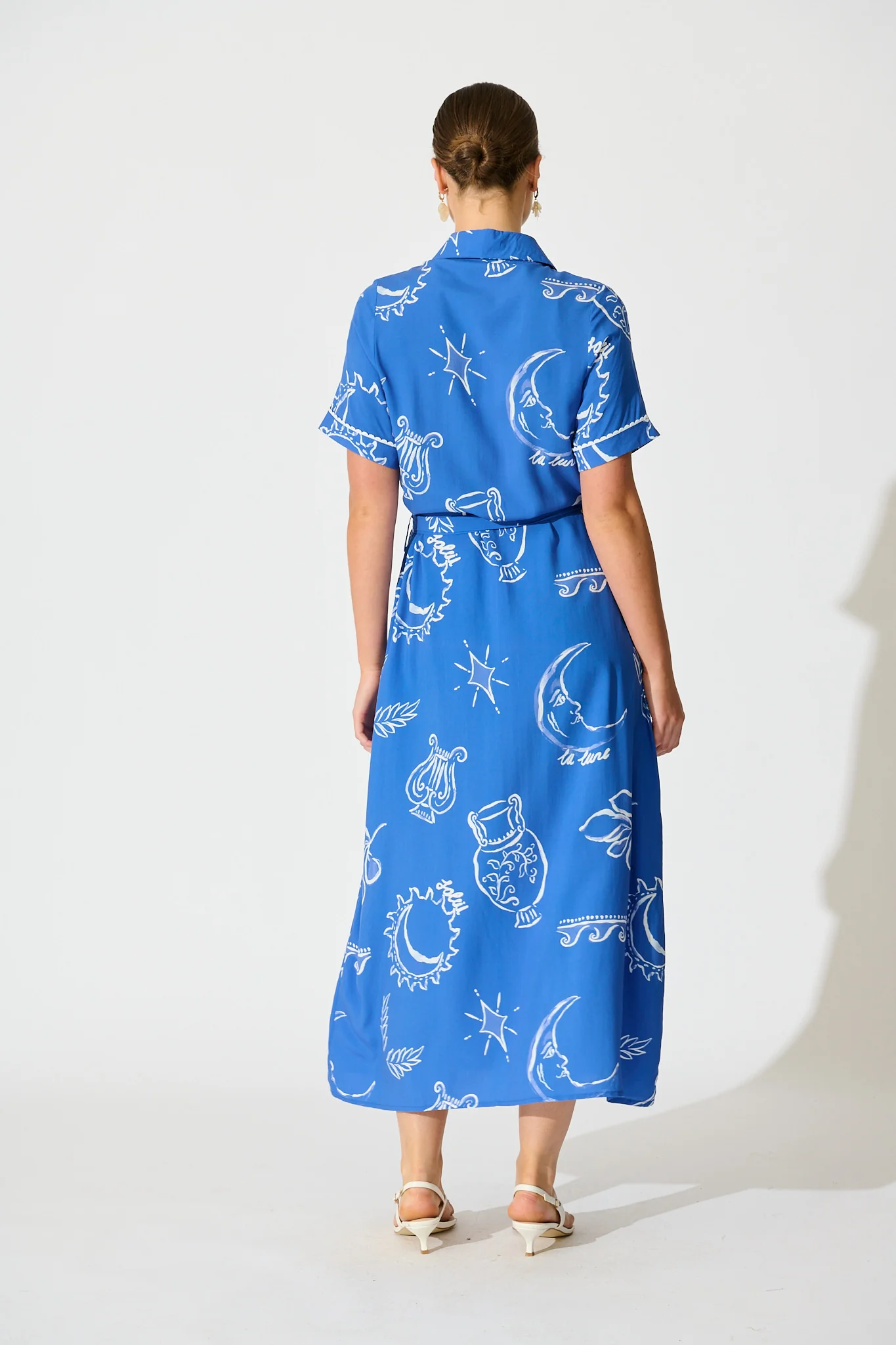 Hope Midi Shirt Dress in Blue with White Print - Image 4