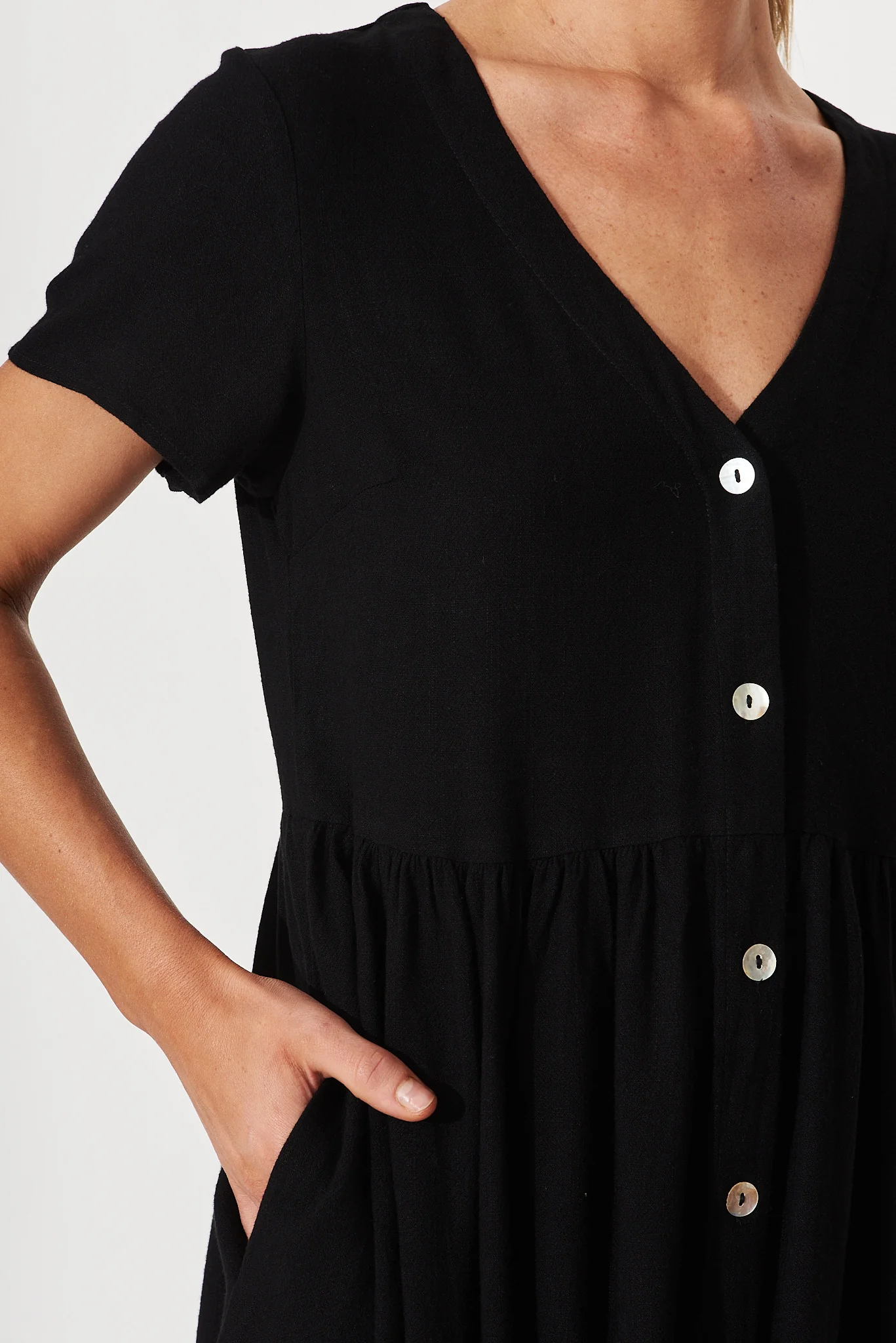 Horizon Smock Dress In Black Linen Blend - Image 5
