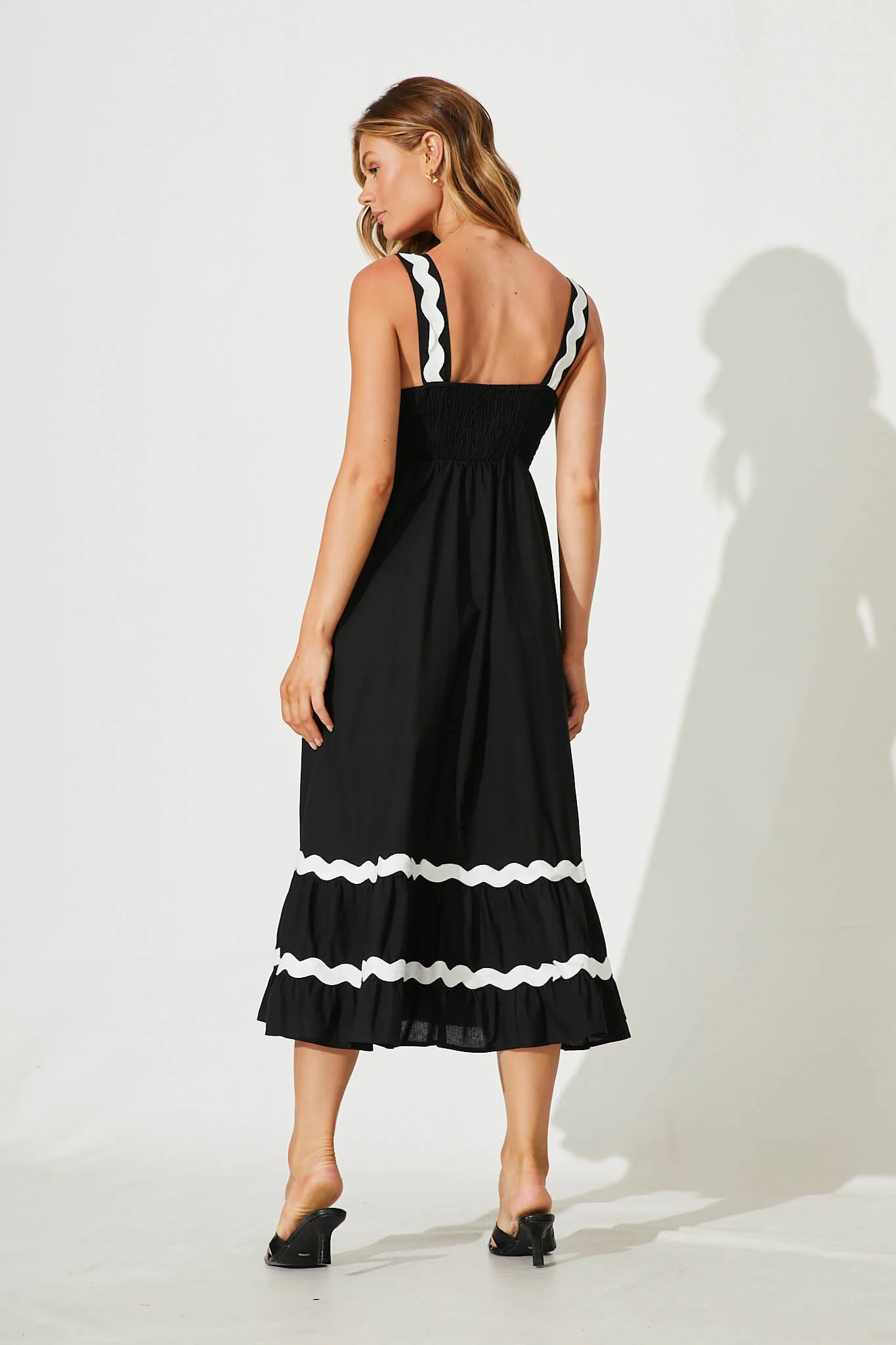 Idol Midi Sundress In Black With White Ric Rac Trim Cotton - Image 5