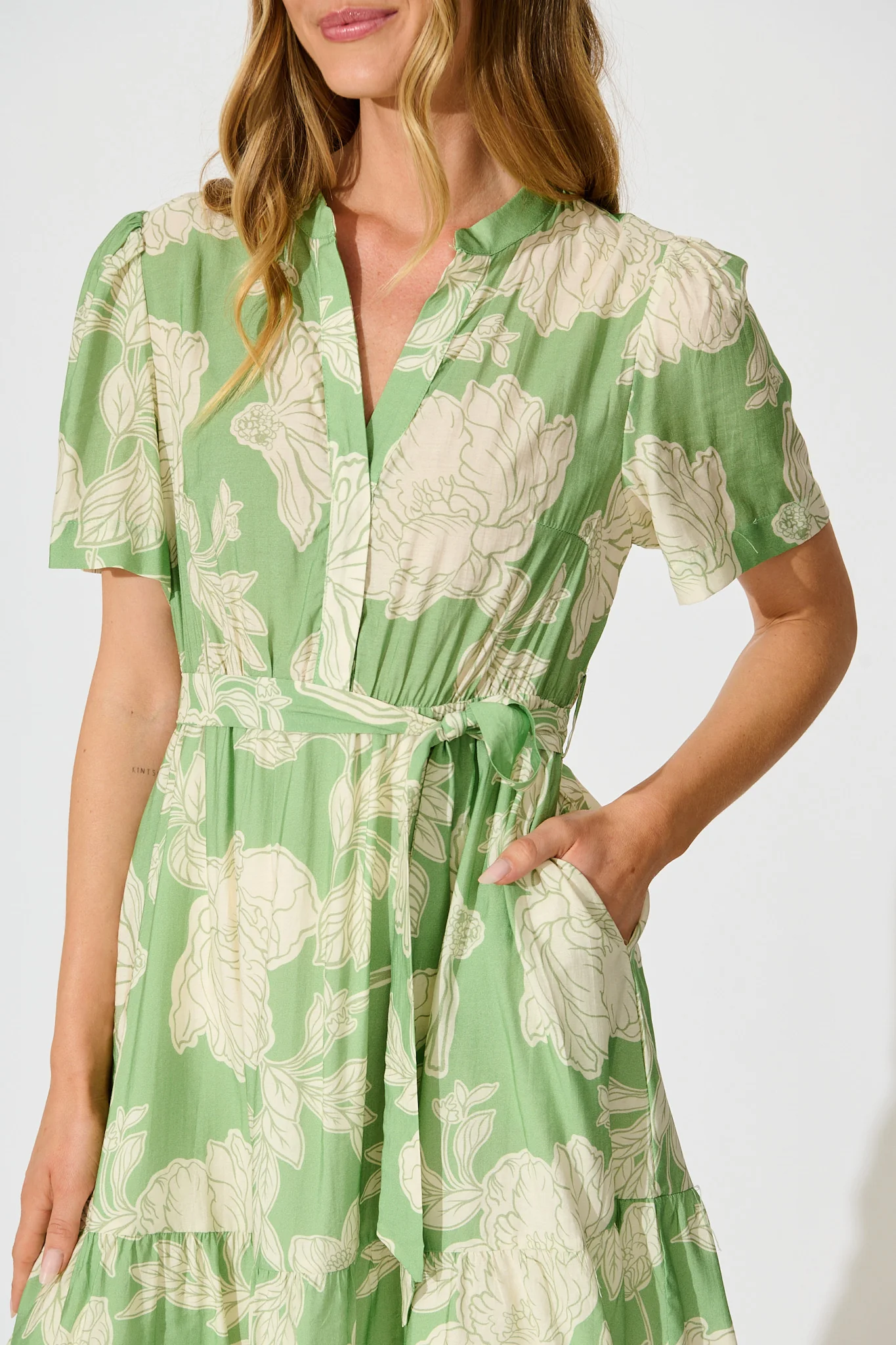 Illiana Dress in Green and Cream Floral - Image 5