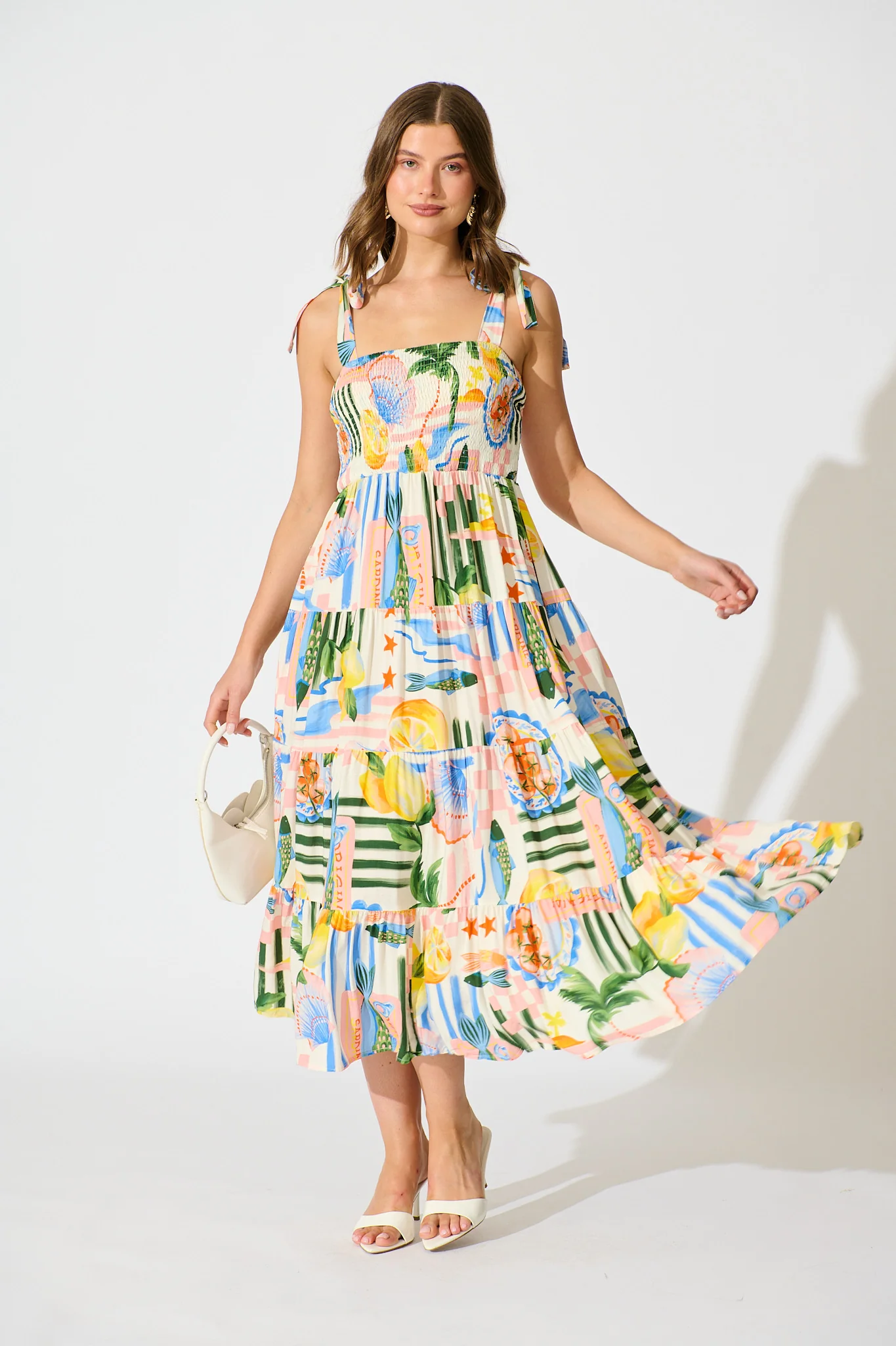 Imali Maxi Sundress in Cream with Multi Fruit Print