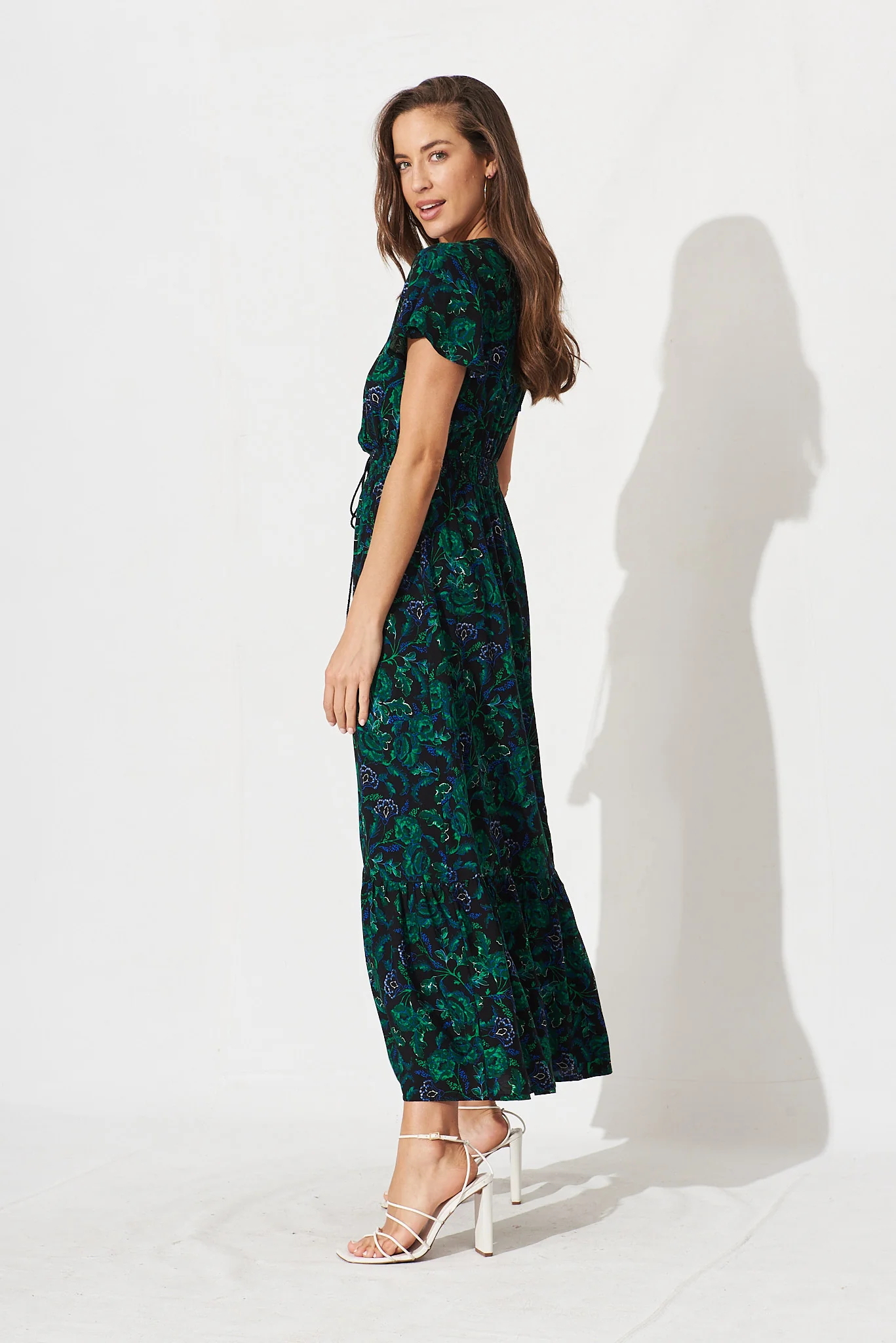 Ingra Maxi Dress In Emerald With Green And Blue Floral - Image 3
