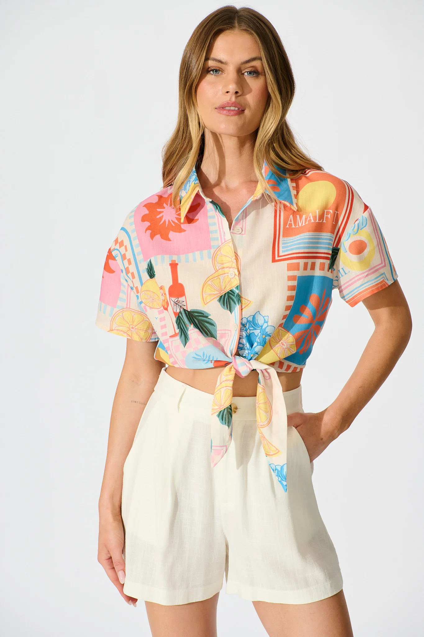 Iridessa Shirt in Multi Patchwork Lemon Print