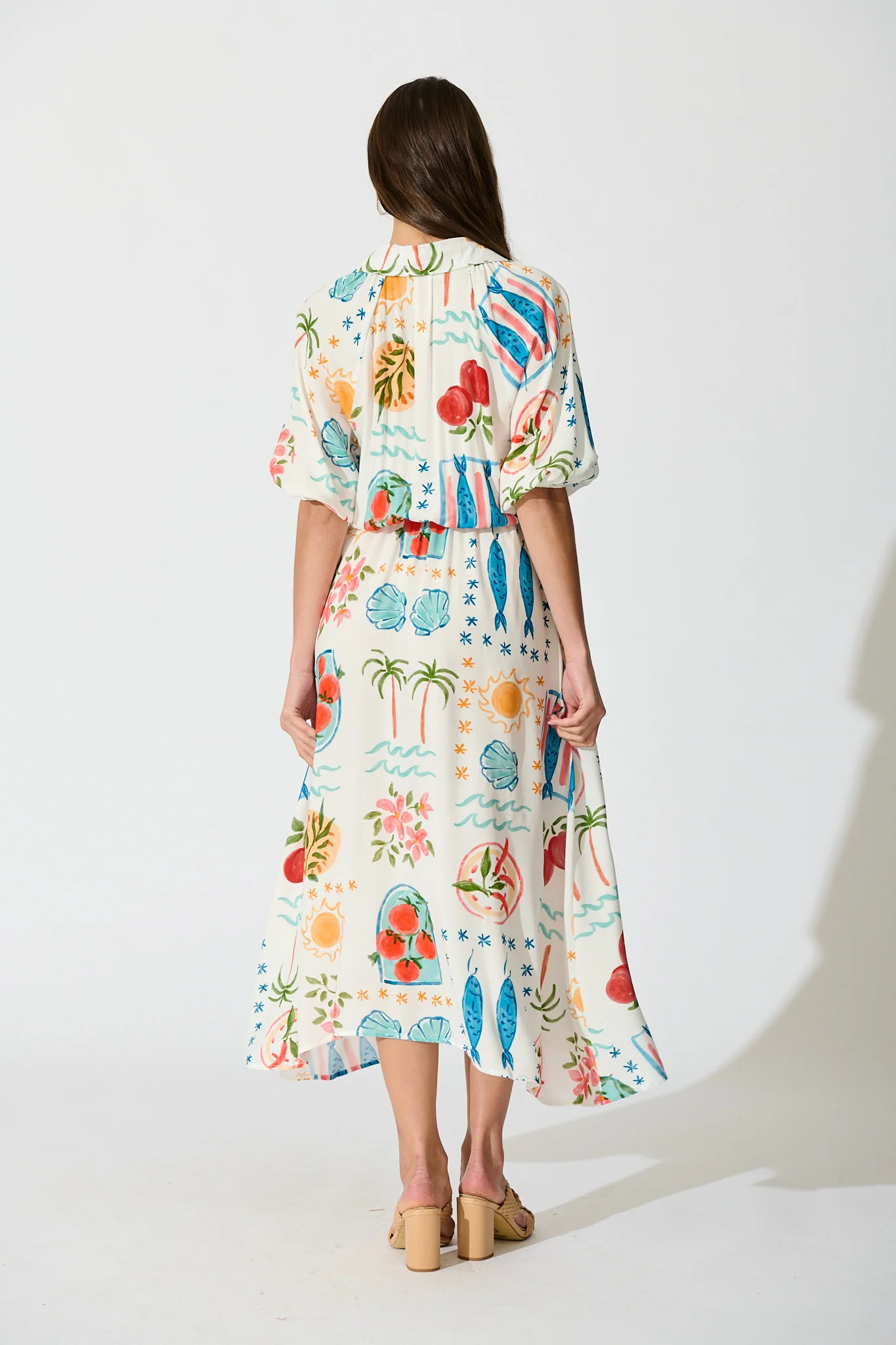 Isla Botanica Midi Shirt Dress in Cream with Multi Conversational Print - Image 4