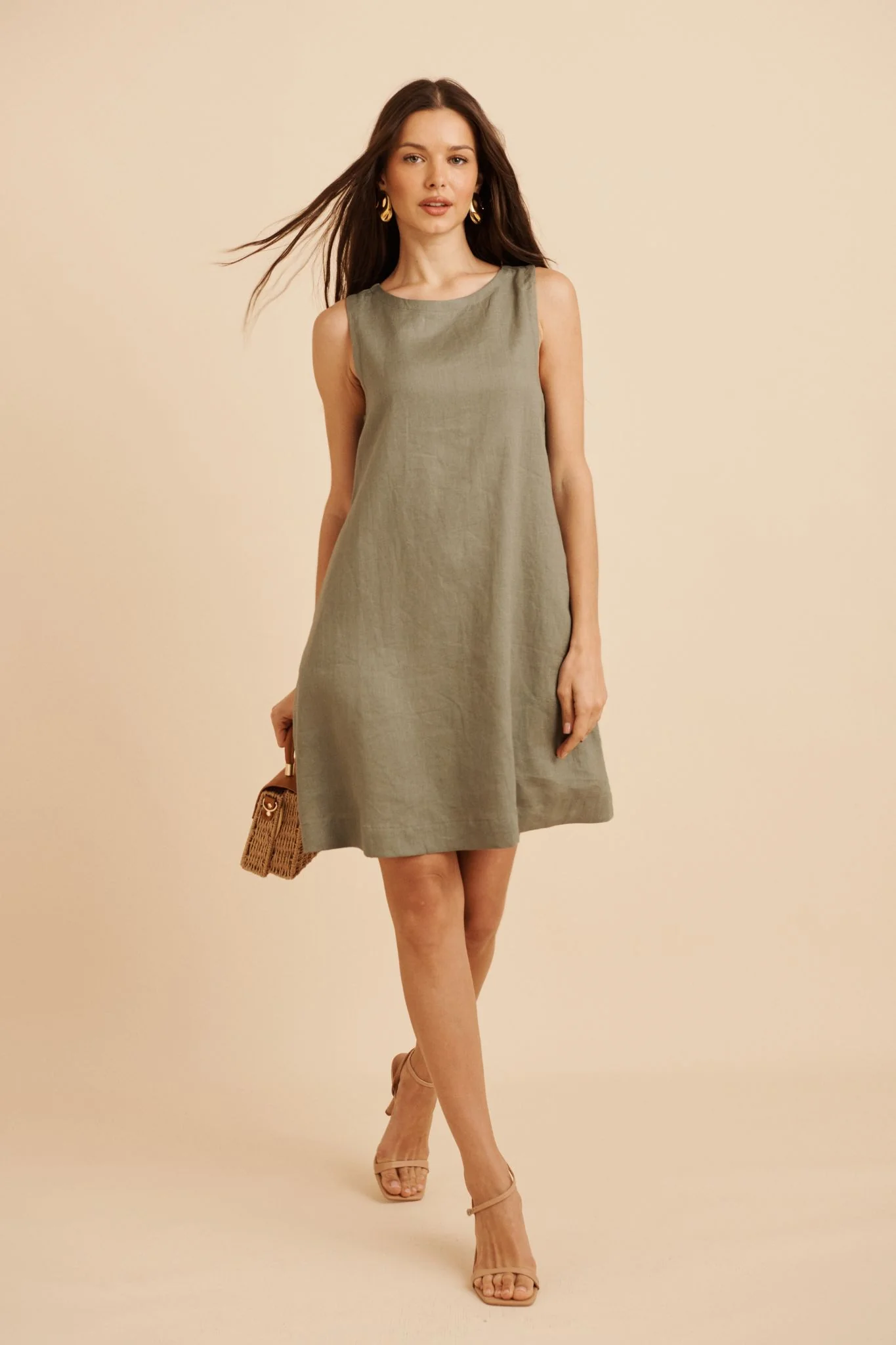 Island Dreamer Dress in Khaki Linen