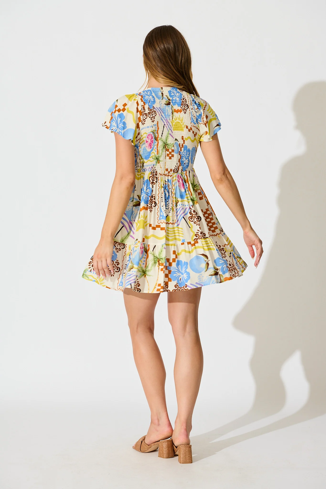 Island Escape Dress in Cream with Multi Summer Print - Image 4