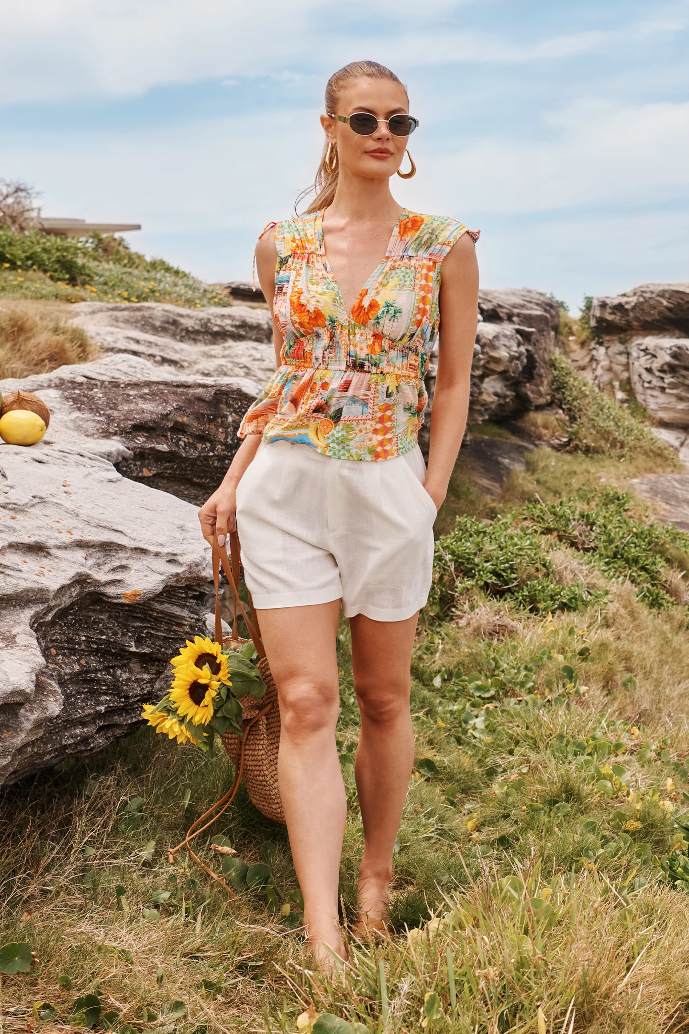Island Sway Top in Multi Postcard Print - Image 5