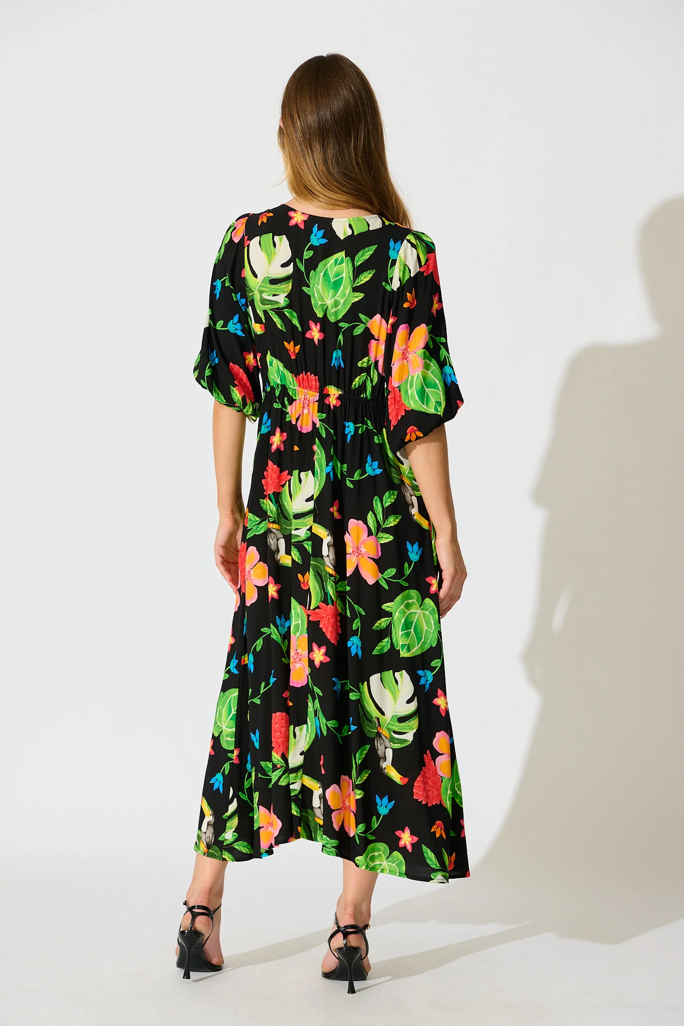 Island Tropic Maxi Dress in Black with Multi Tropical Print - Image 4