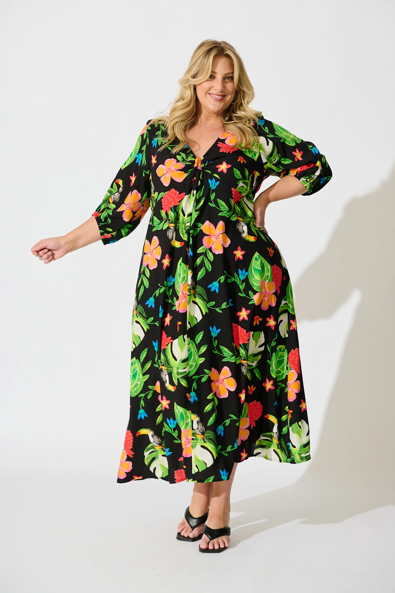 Island Tropic Maxi Dress in Black with Multi Tropical Print - Image 7