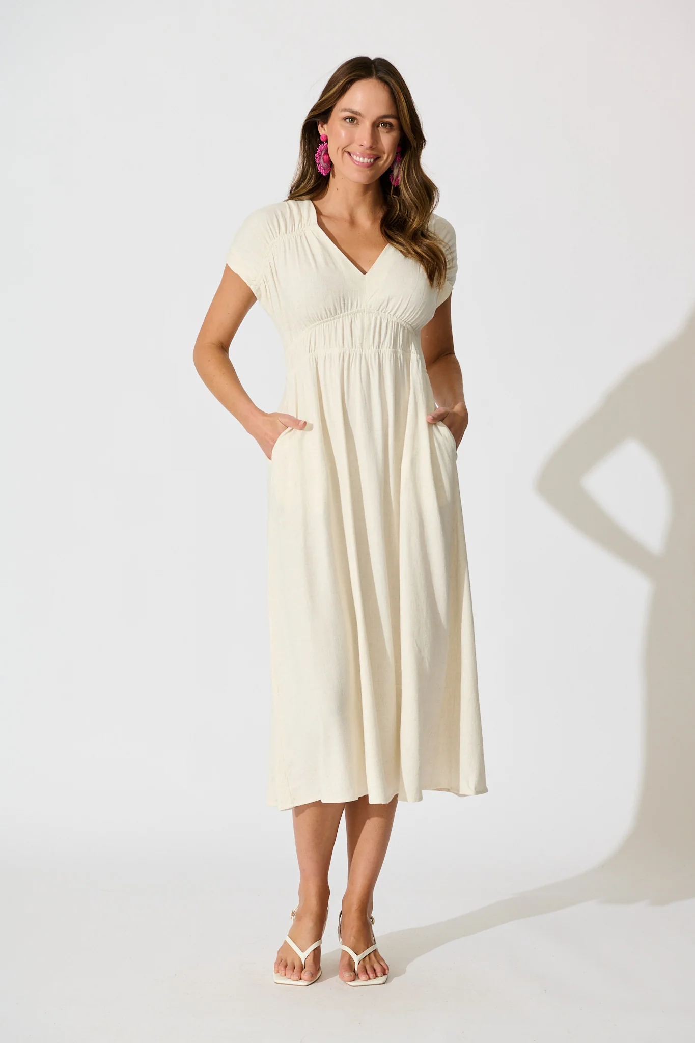 Ismaria Midi Dress in Oatmeal Linen Blend