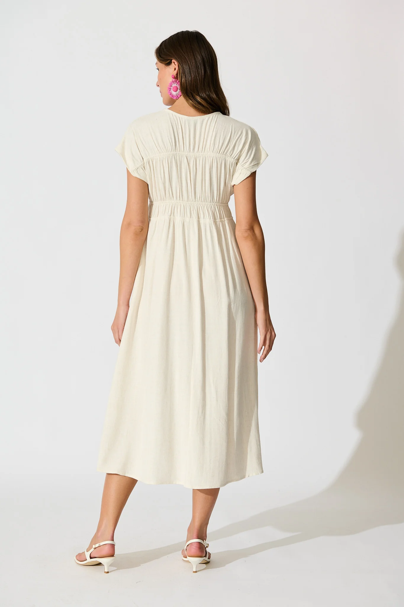 Ismaria Midi Dress in Oatmeal Linen Blend - Image 4