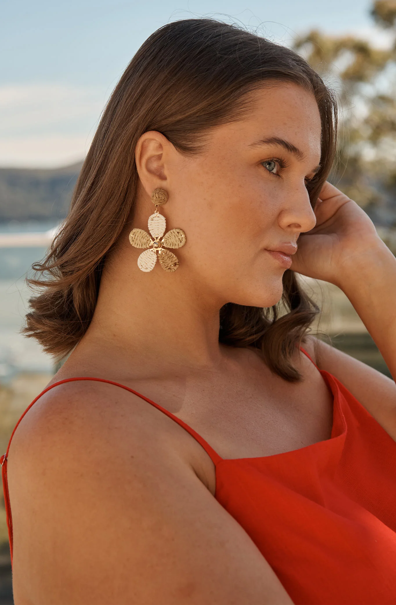 Isolde Drop Earrings in Multi Brown Raffia - Image 2